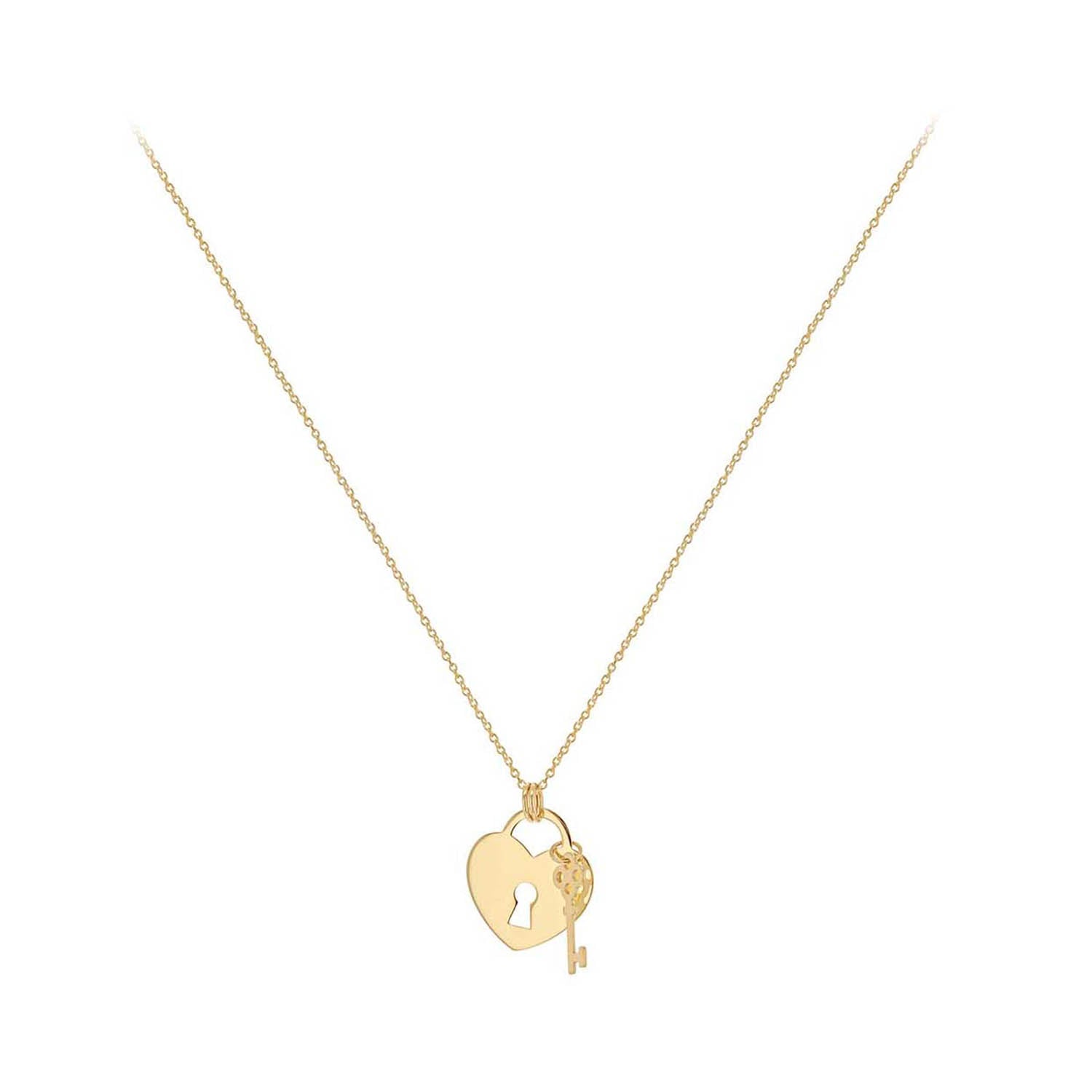 9K Yellow Gold Solid Padlock & Key Necklace 41-43cm