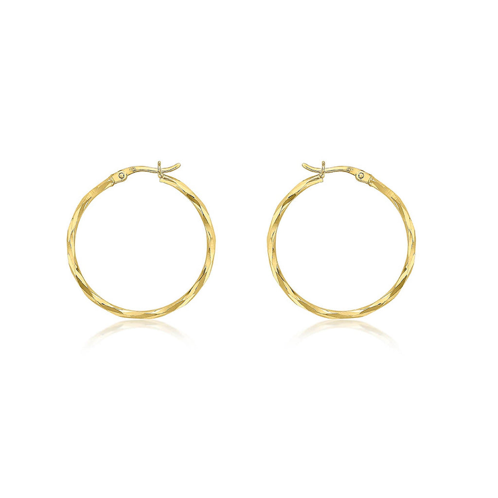 9K Yellow Gold Diamond Cut Hoop Earrings 28mm