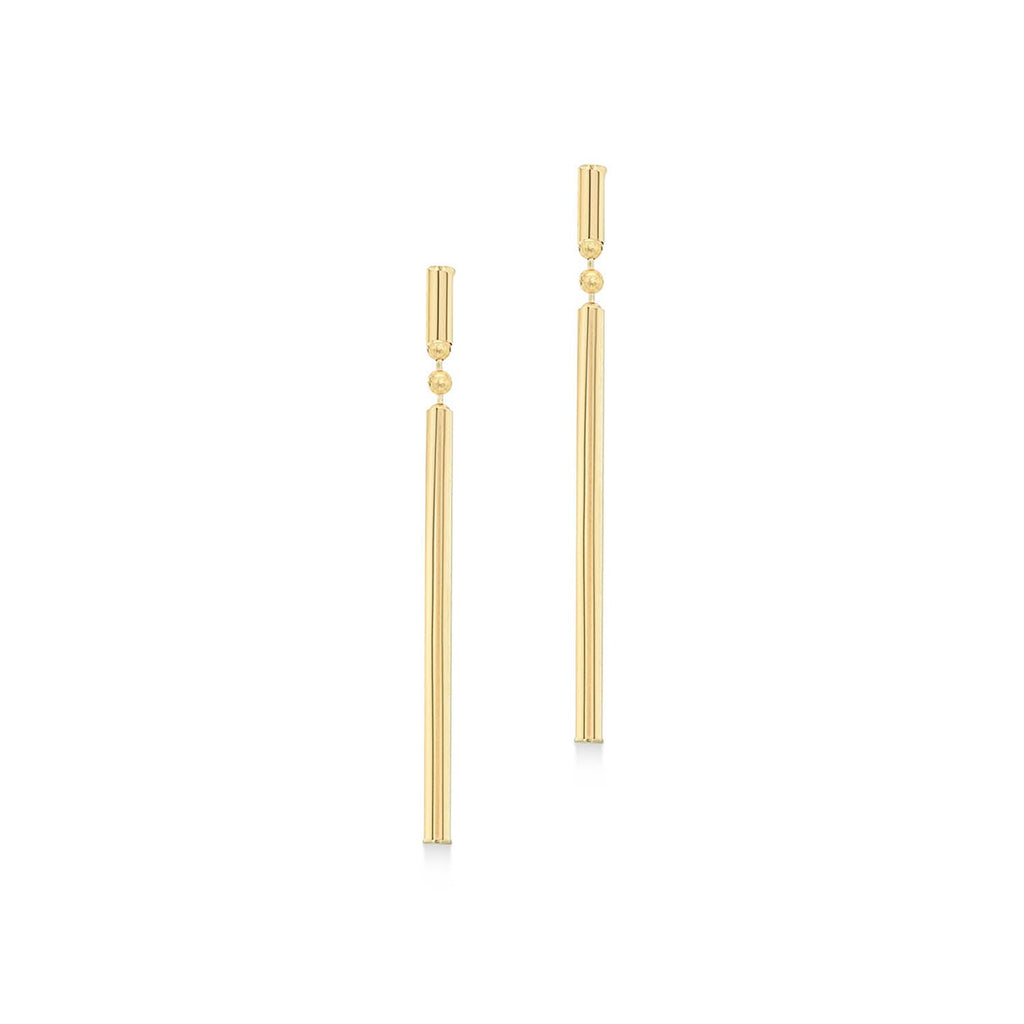 9K Yellow Gold Round Bar Drop Earrings 41mm