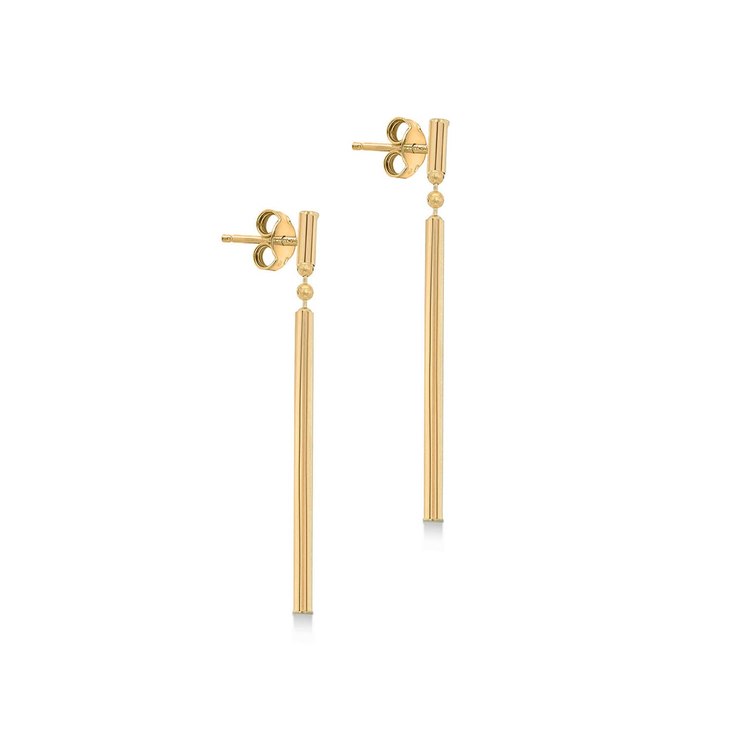 9K Yellow Gold Round Bar Drop Earrings 41mm