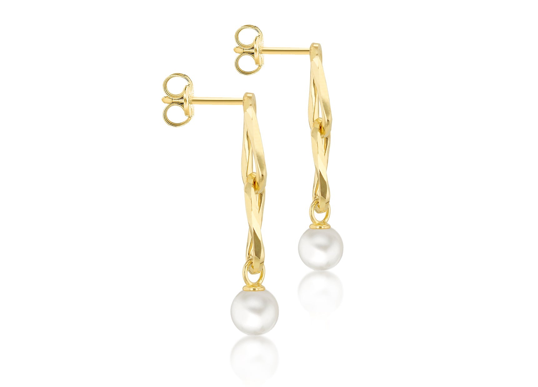 9K Yellow Gold Double Link Freshwater Pearl Drop Earrings