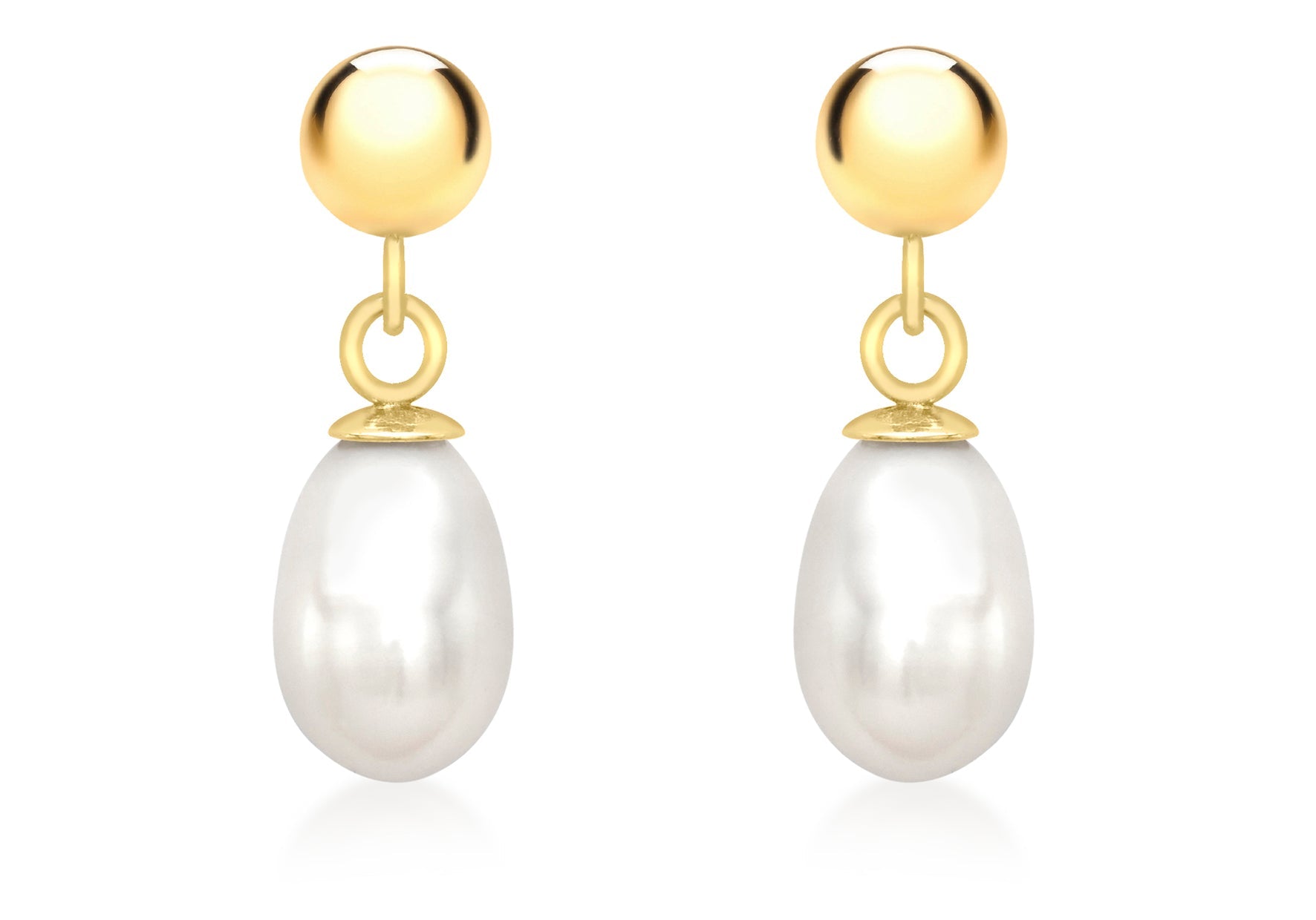 9K Yellow Gold Pearl Drop Earrings 5mm