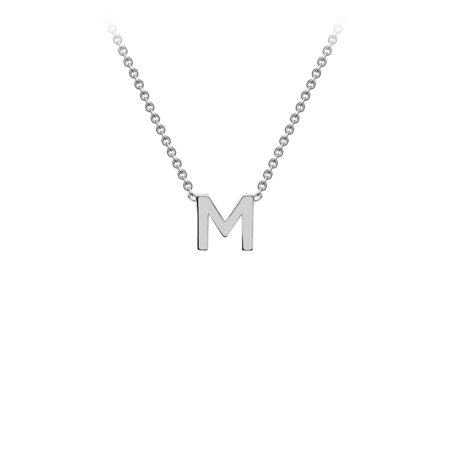 9K White Gold 'M' Initial Adjustable Letter Necklace 38/43cm