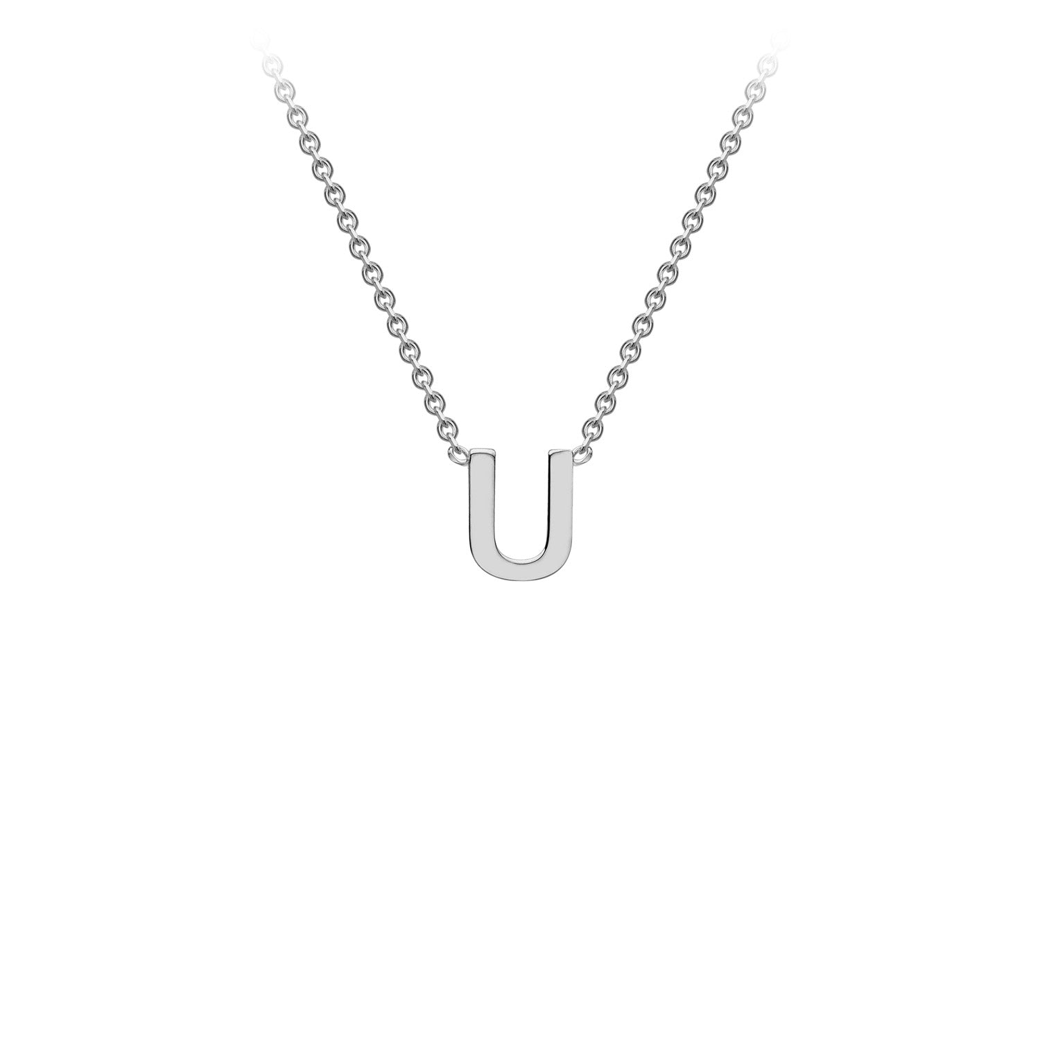 9K White Gold 'U' Initial Adjustable Letter Necklace 38/43cm