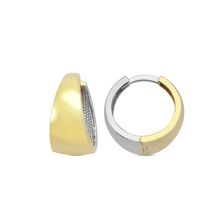 9K Yellow Gold & White Gold Tapered Huggie Earrings 14mm