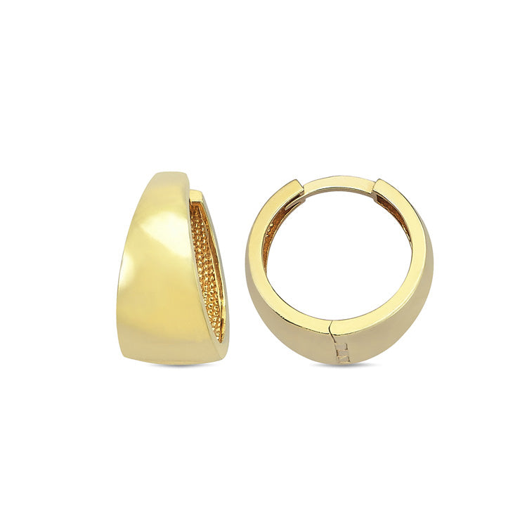 9K Yellow Gold Flat Tapered Huggie Earrings 14mm