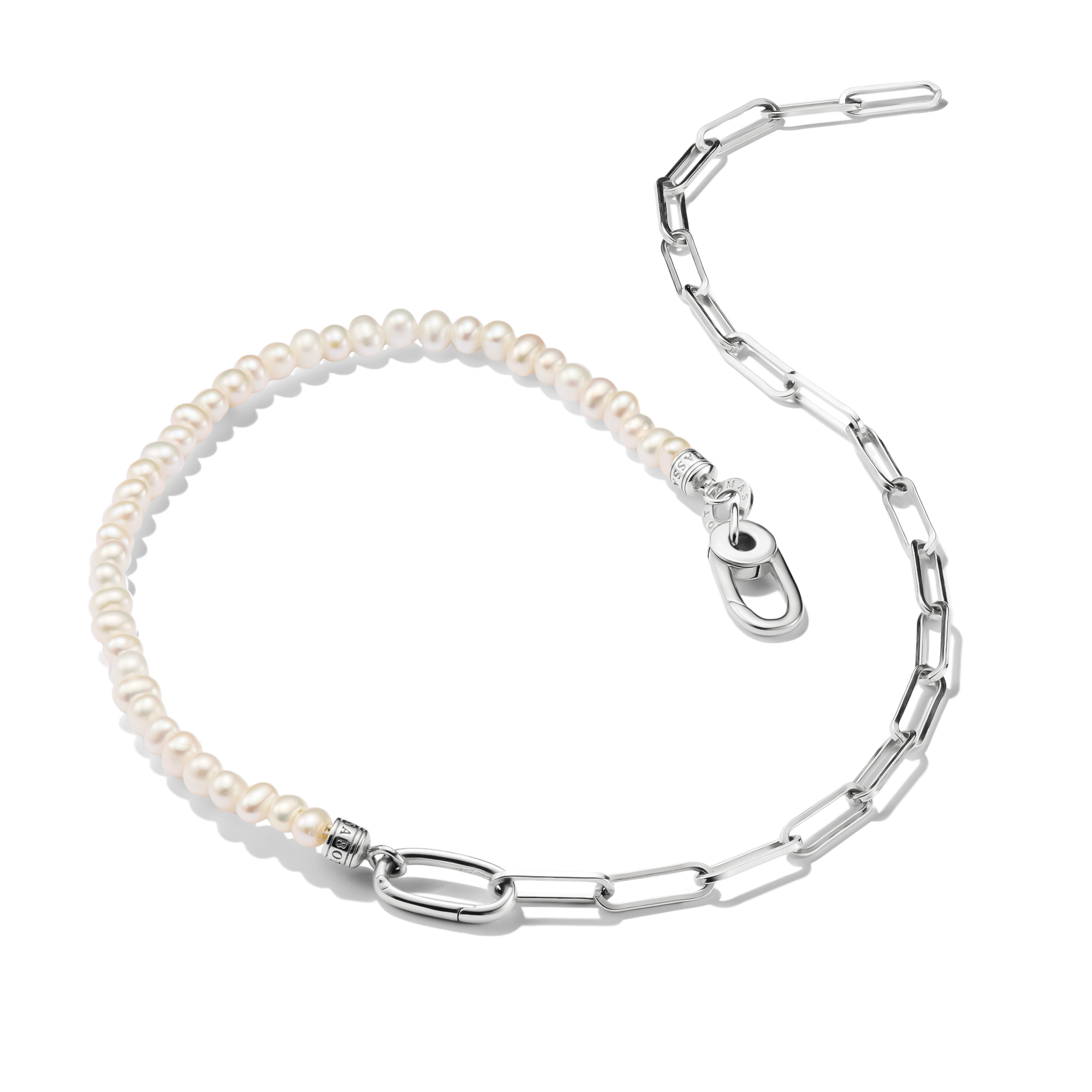 THOMAS SABO Connect Charm Necklace Paperclip with Pearls Silver