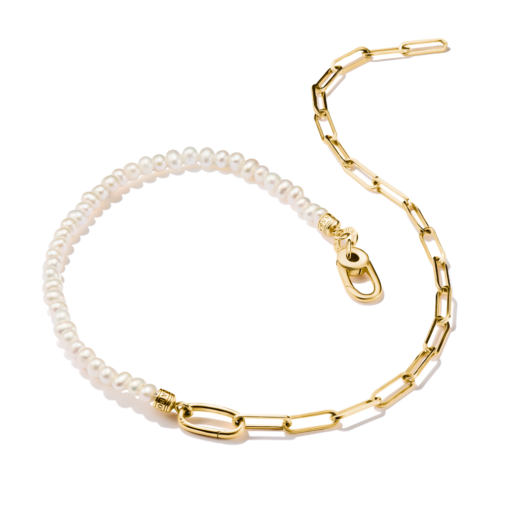 THOMAS SABO Connect Charm Necklace Paperclip with Pearls Gold