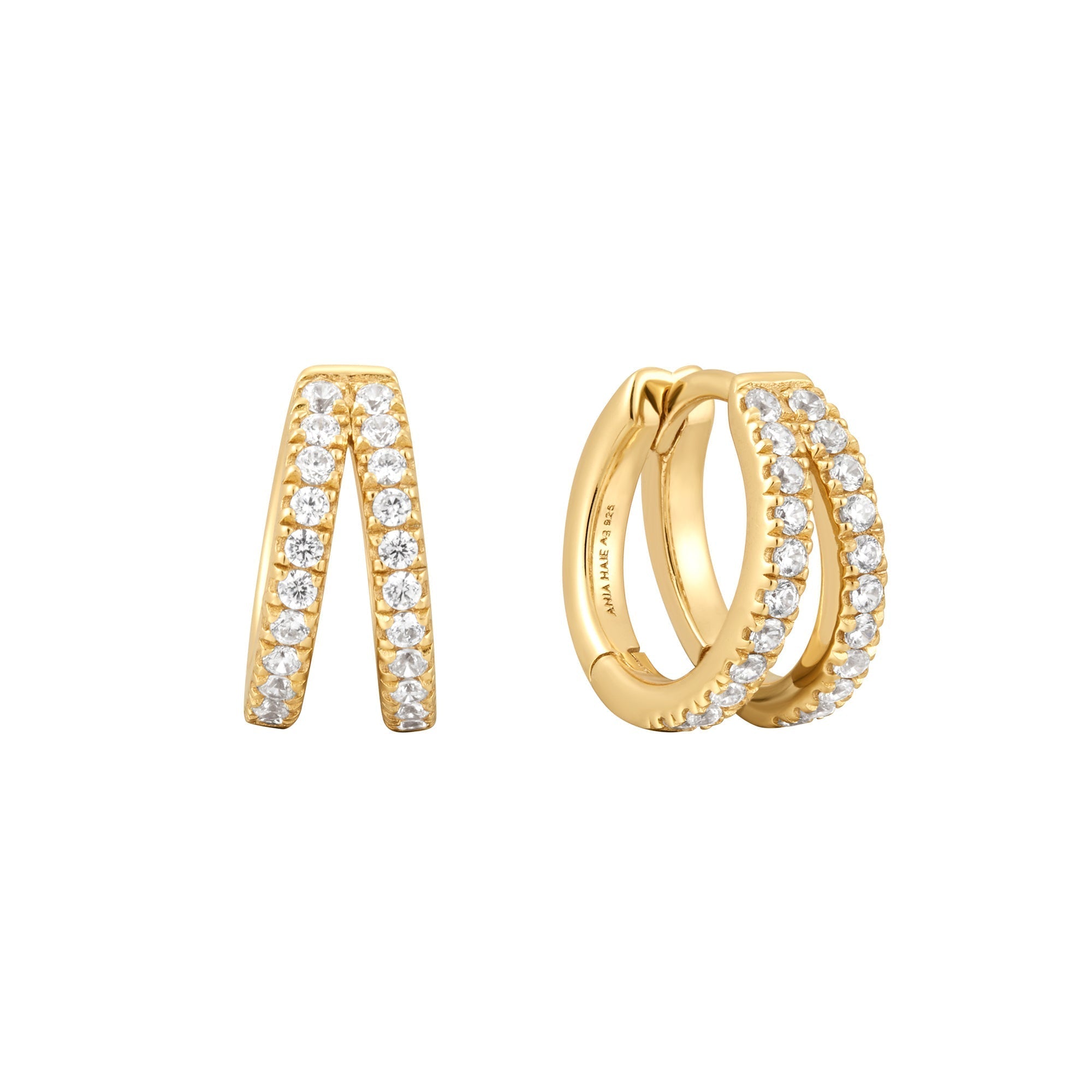 Ania Haie Gold Double PavÃ© Huggies