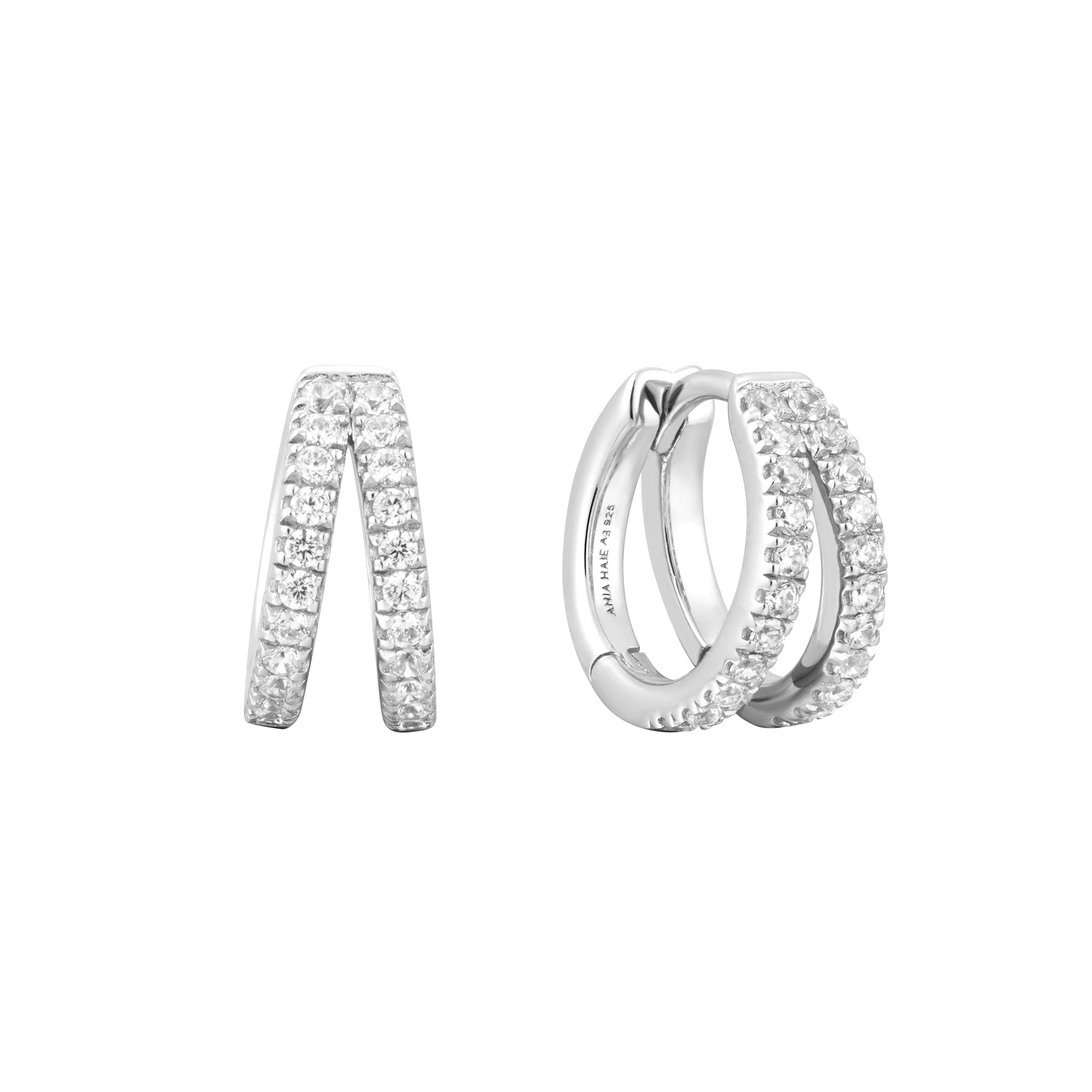 Ania Haie Silver Double PavÃ© Huggies