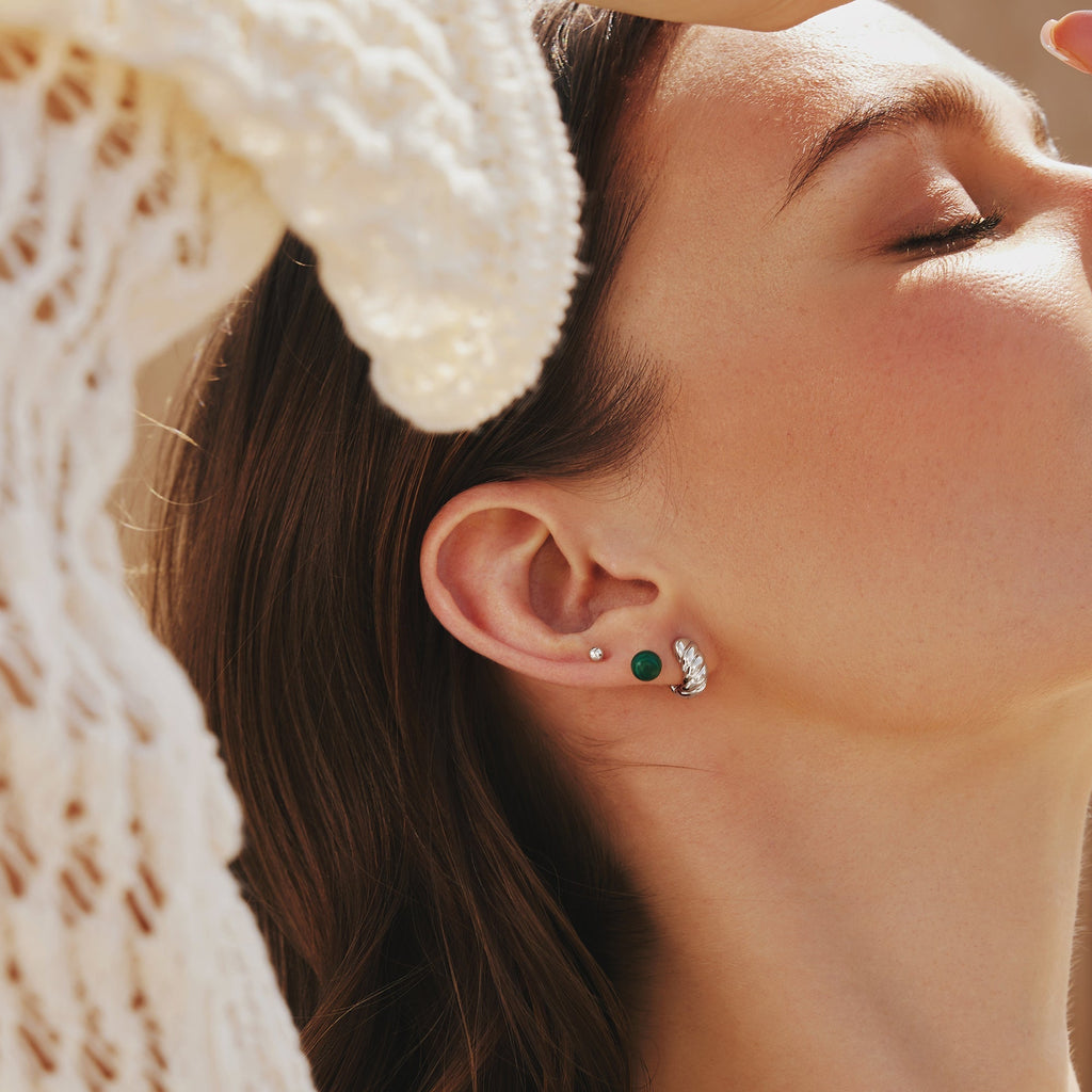 Ania Haie Silver Malachite Sphere Stud Earrings