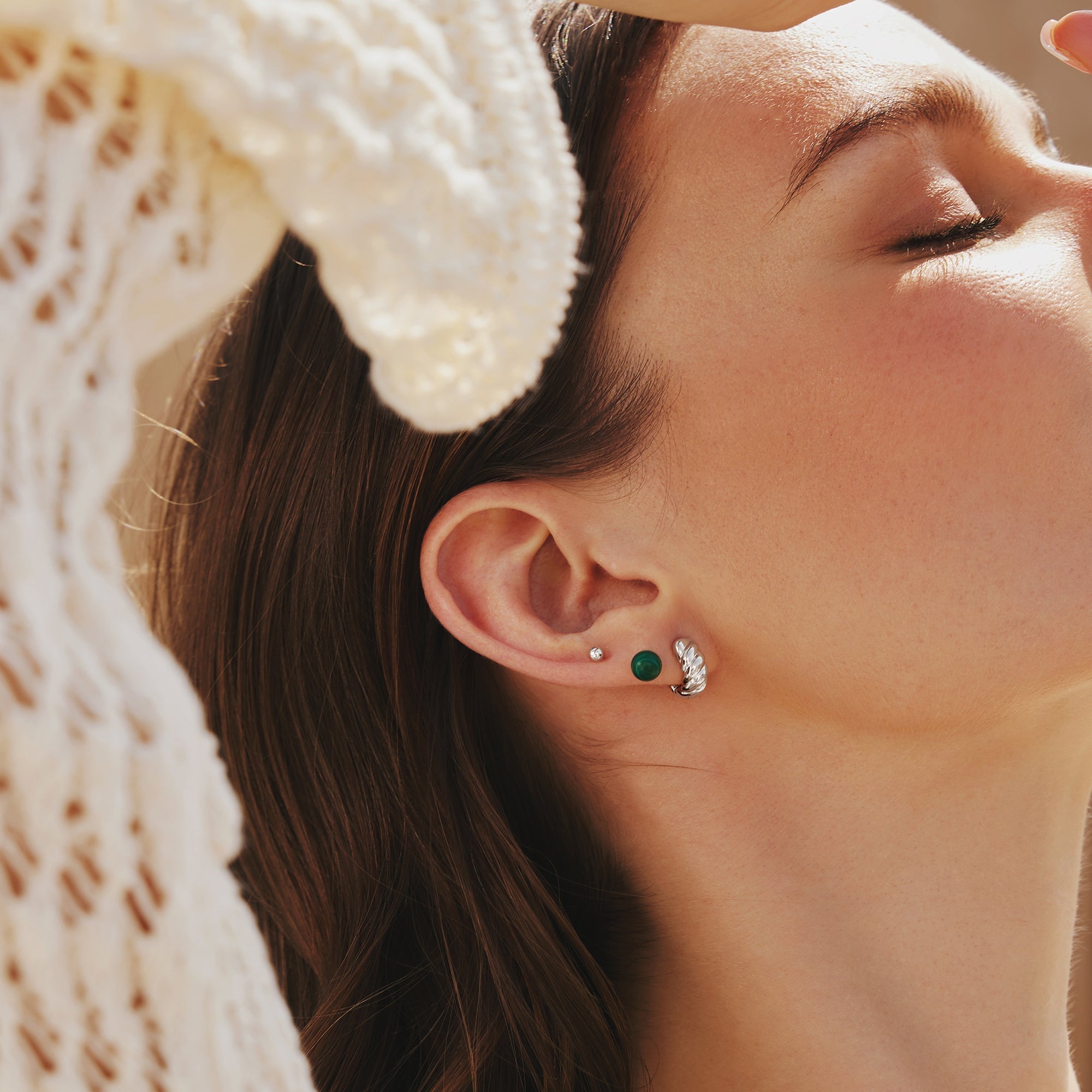 Ania Haie Silver Malachite Sphere Stud Earrings