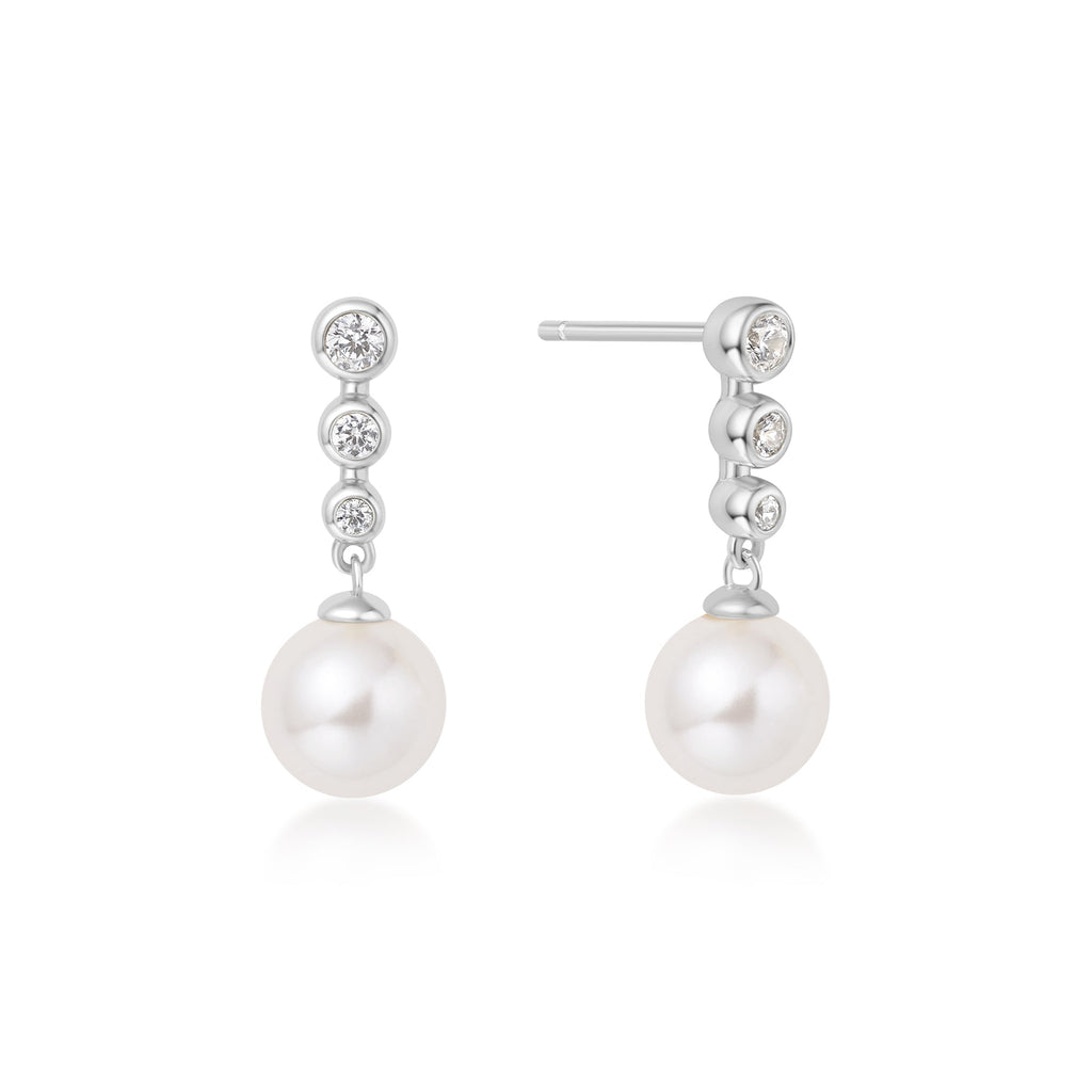 Ania Haie Silver Tennis Beaded Stone Pearl Drop Stud Earrings