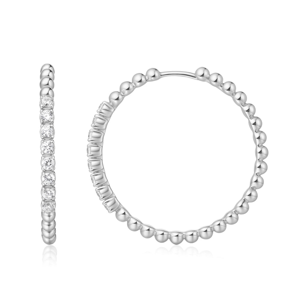 Ania Haie Silver Large Claw Sphere Beaded Hoop Earrings