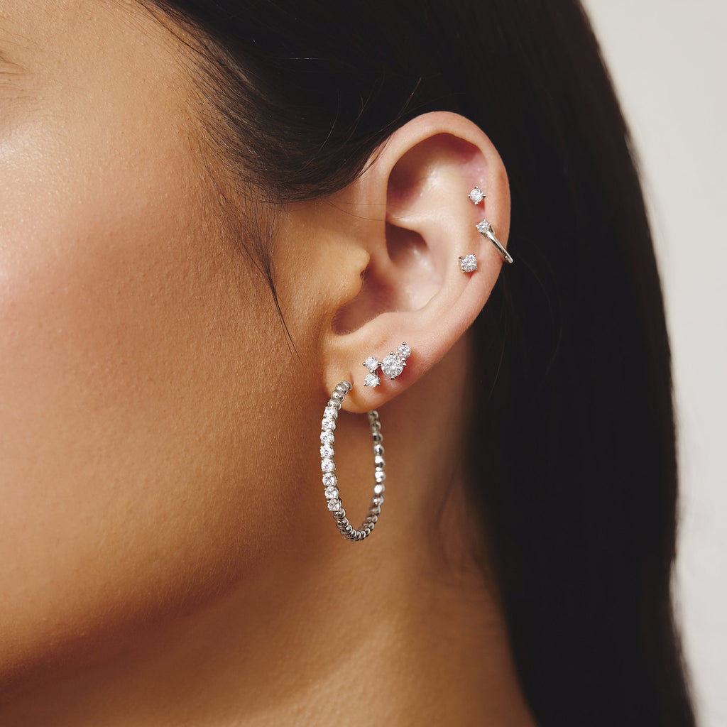 Ania Haie Silver Large Claw Sphere Beaded Hoop Earrings