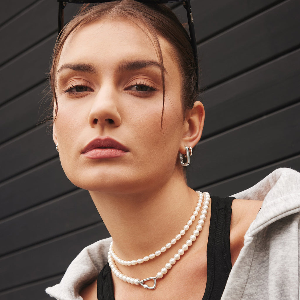 Silver Segmented Puffy Huggie Hoop Earrings
