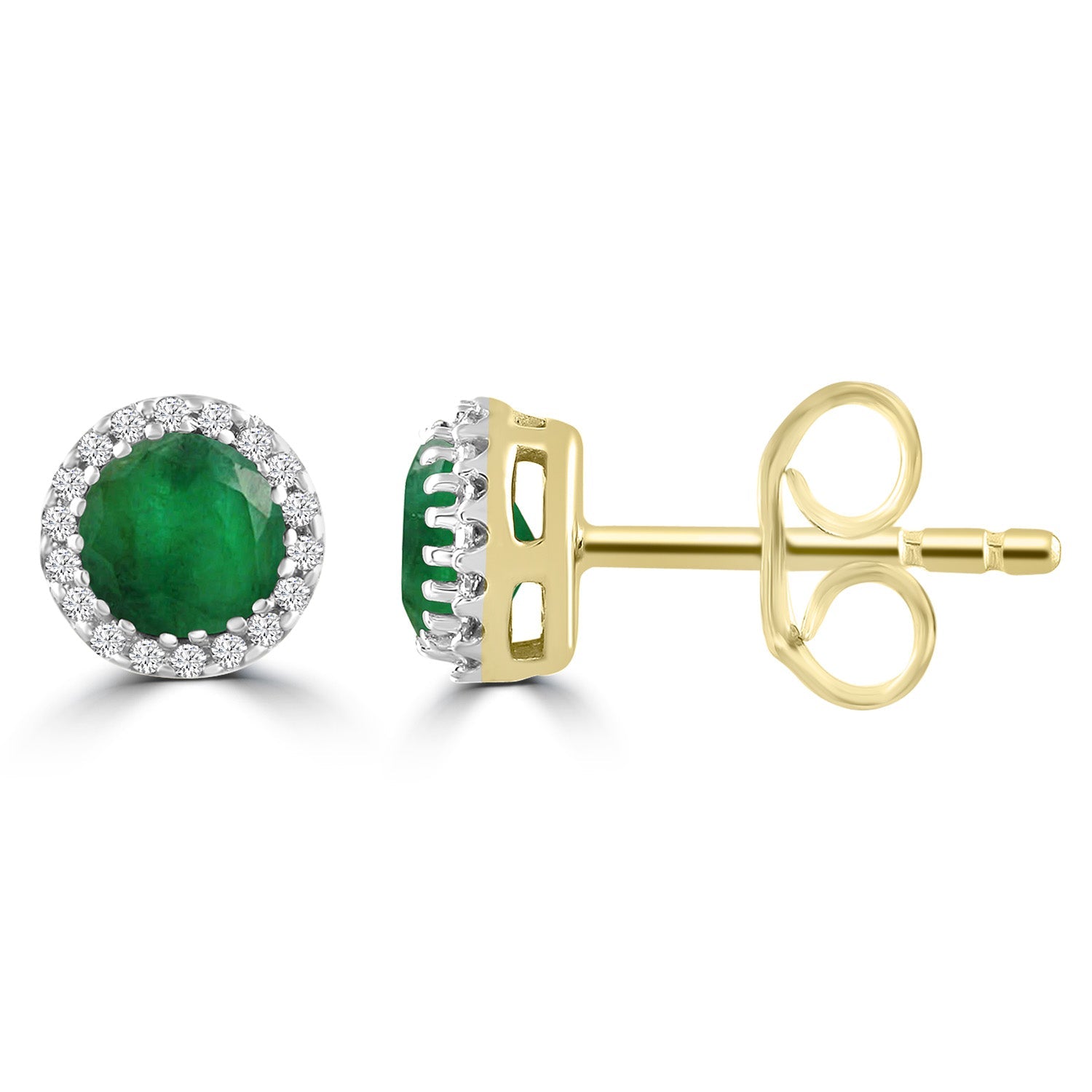 Emerald Earrings with 0.05ct Diamonds in 9K Yellow Gold