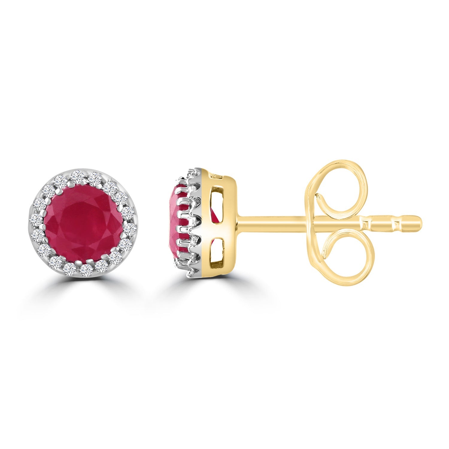 Ruby Earrings with 0.05ct Diamonds in 9K Yellow Gold