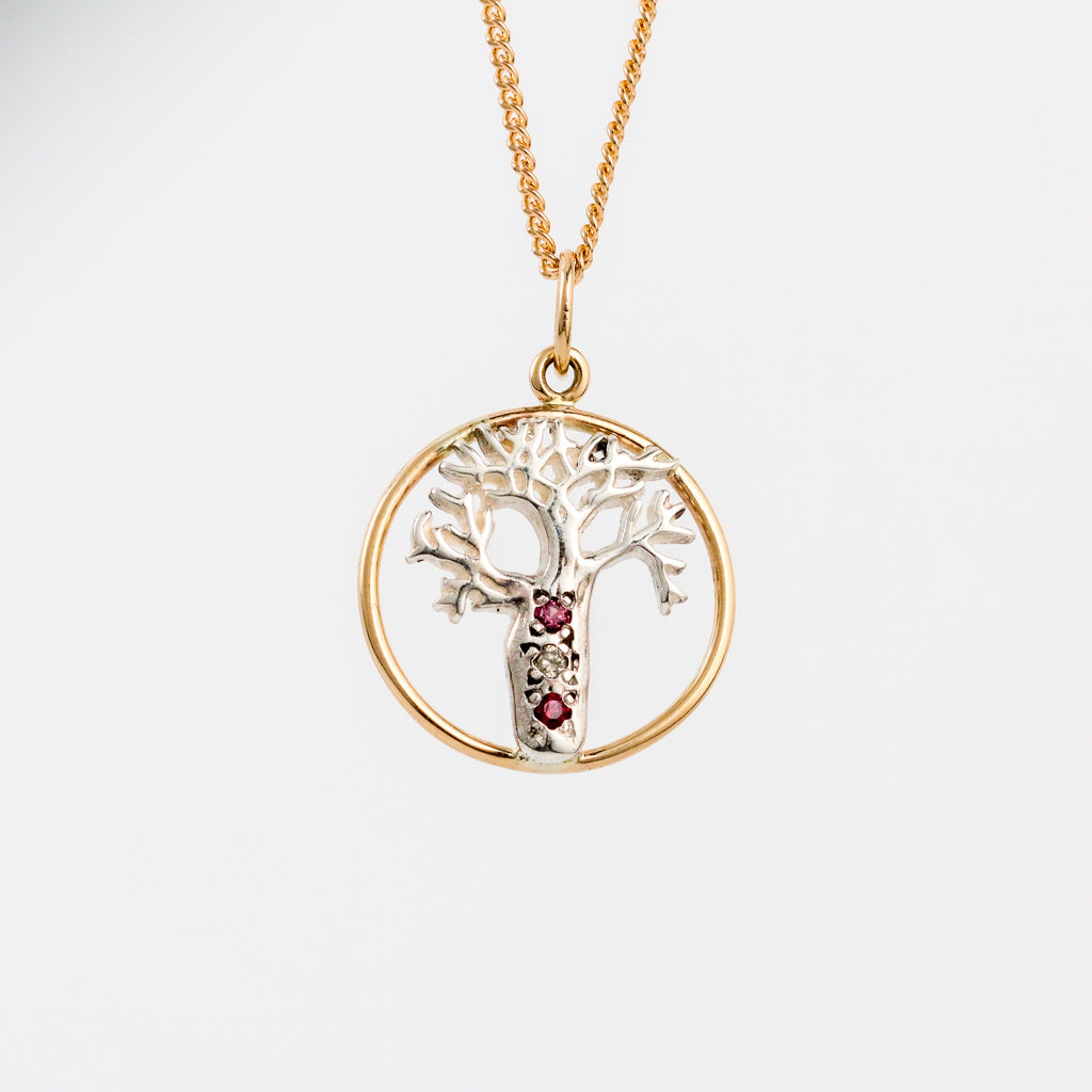 Coral Bay Jewels - Two-Tone Boab Tree Ruby & Diamond Pendant
