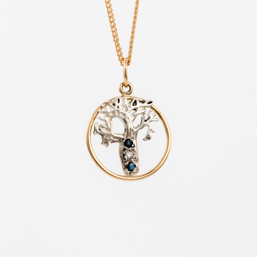 Coral Bay Jewels - Two-Tone Boab Tree Sapphire & Diamond Pendant