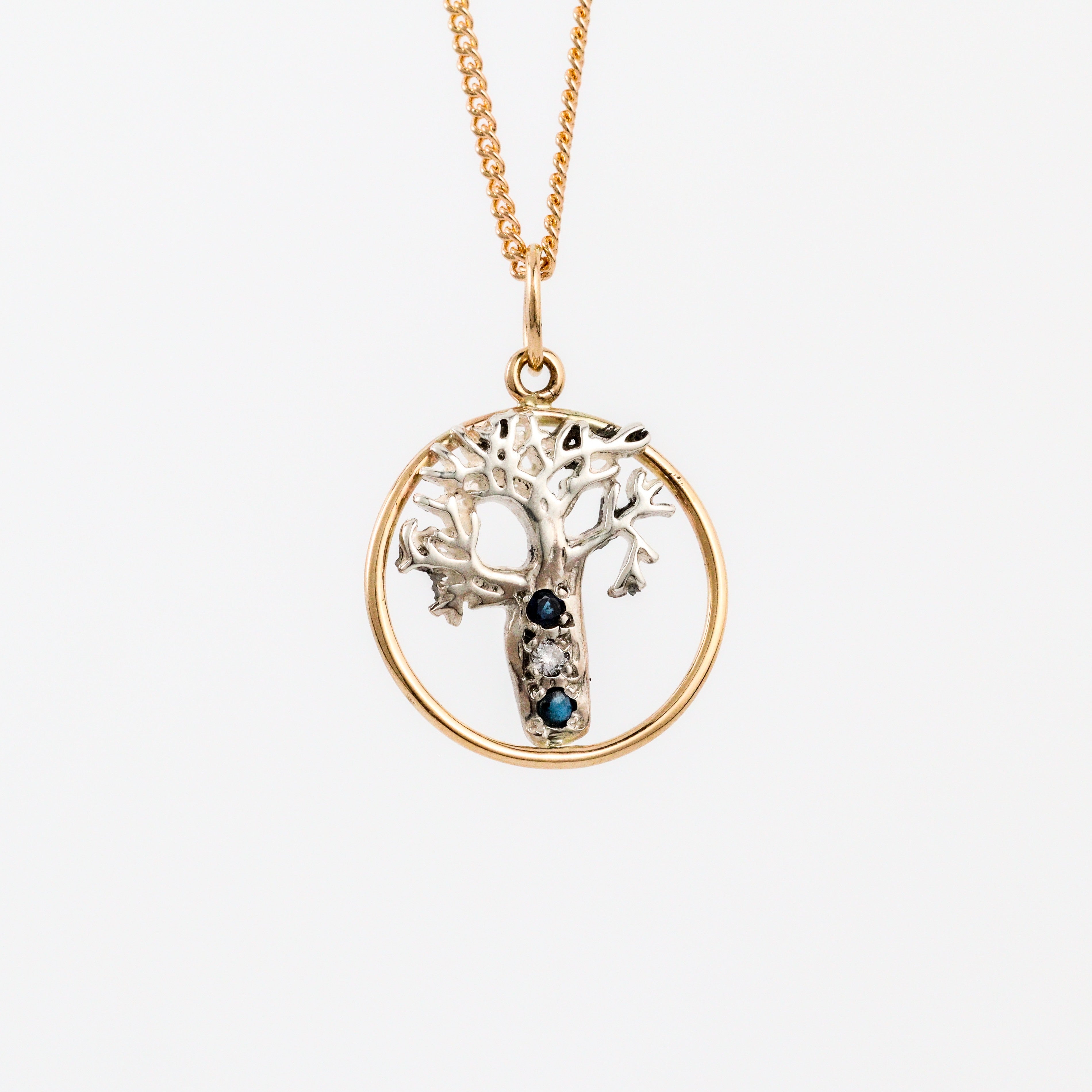 Coral Bay Jewels - Two-Tone Boab Tree Sapphire & Diamond Pendant