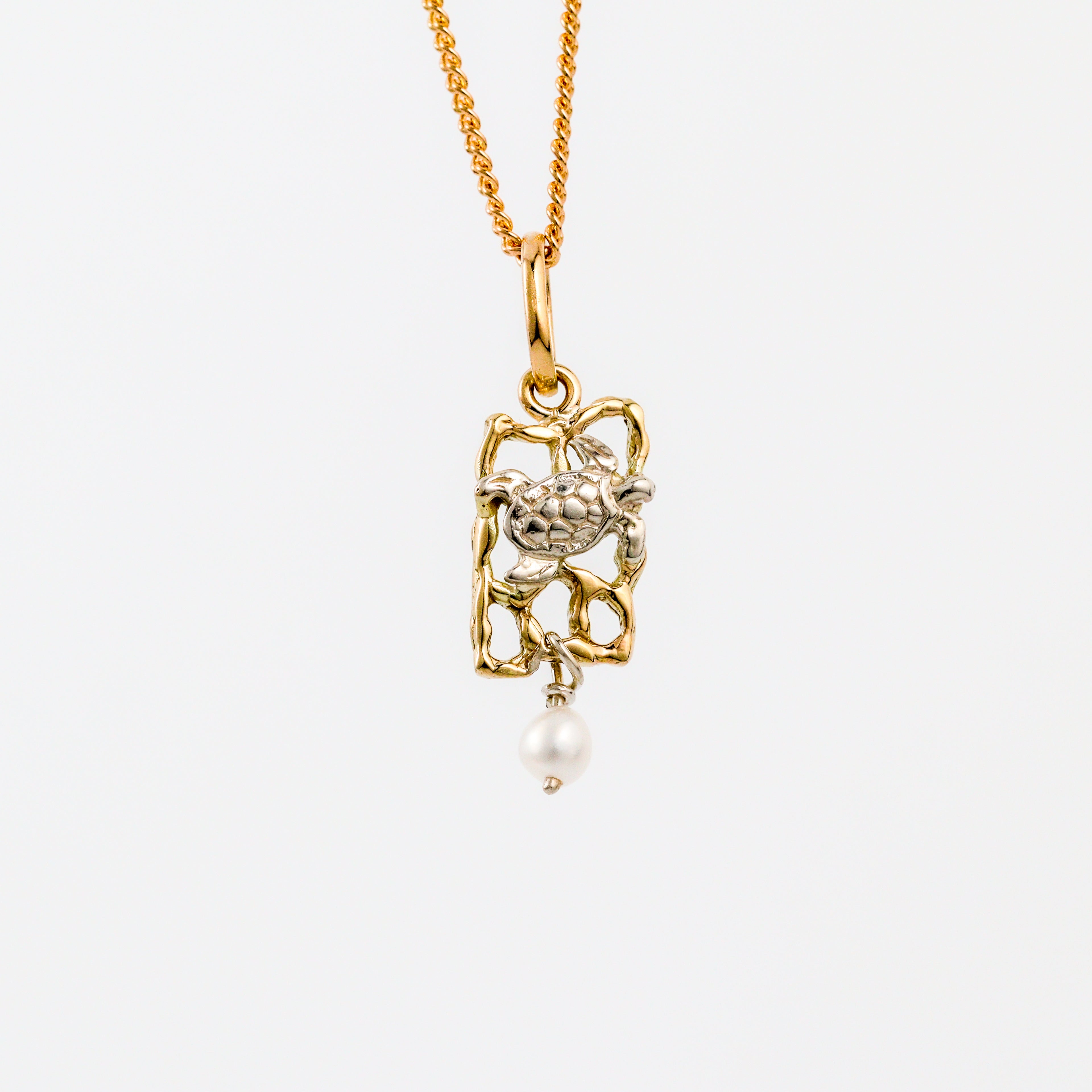 Coral Bay Jewels - Two-Tone Coral Reef Turtle Drop Pendant