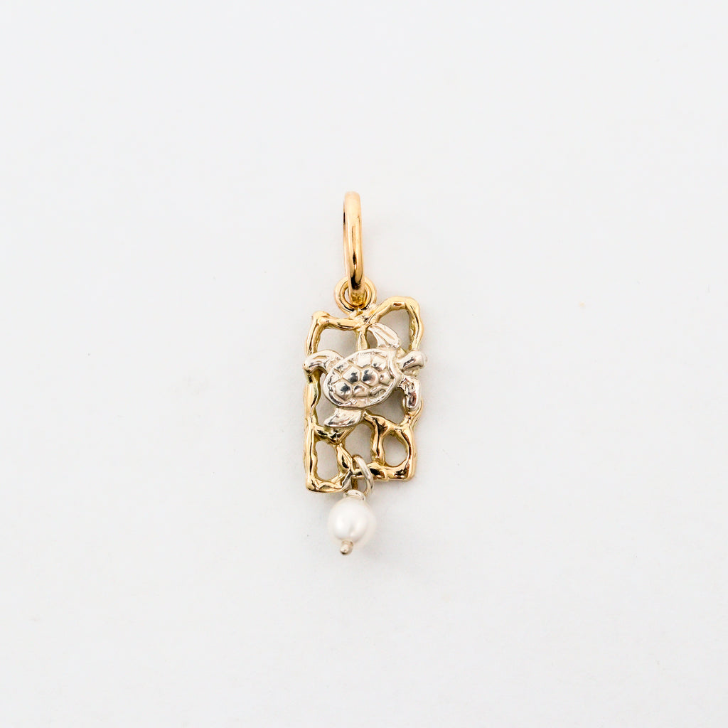 Coral Bay Jewels - Two-Tone Coral Reef Turtle Drop Pendant
