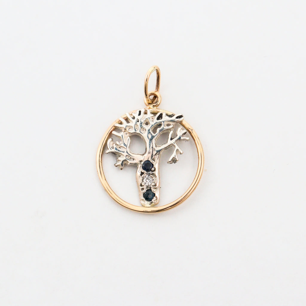 Coral Bay Jewels - Two-Tone Boab Tree Sapphire & Diamond Pendant
