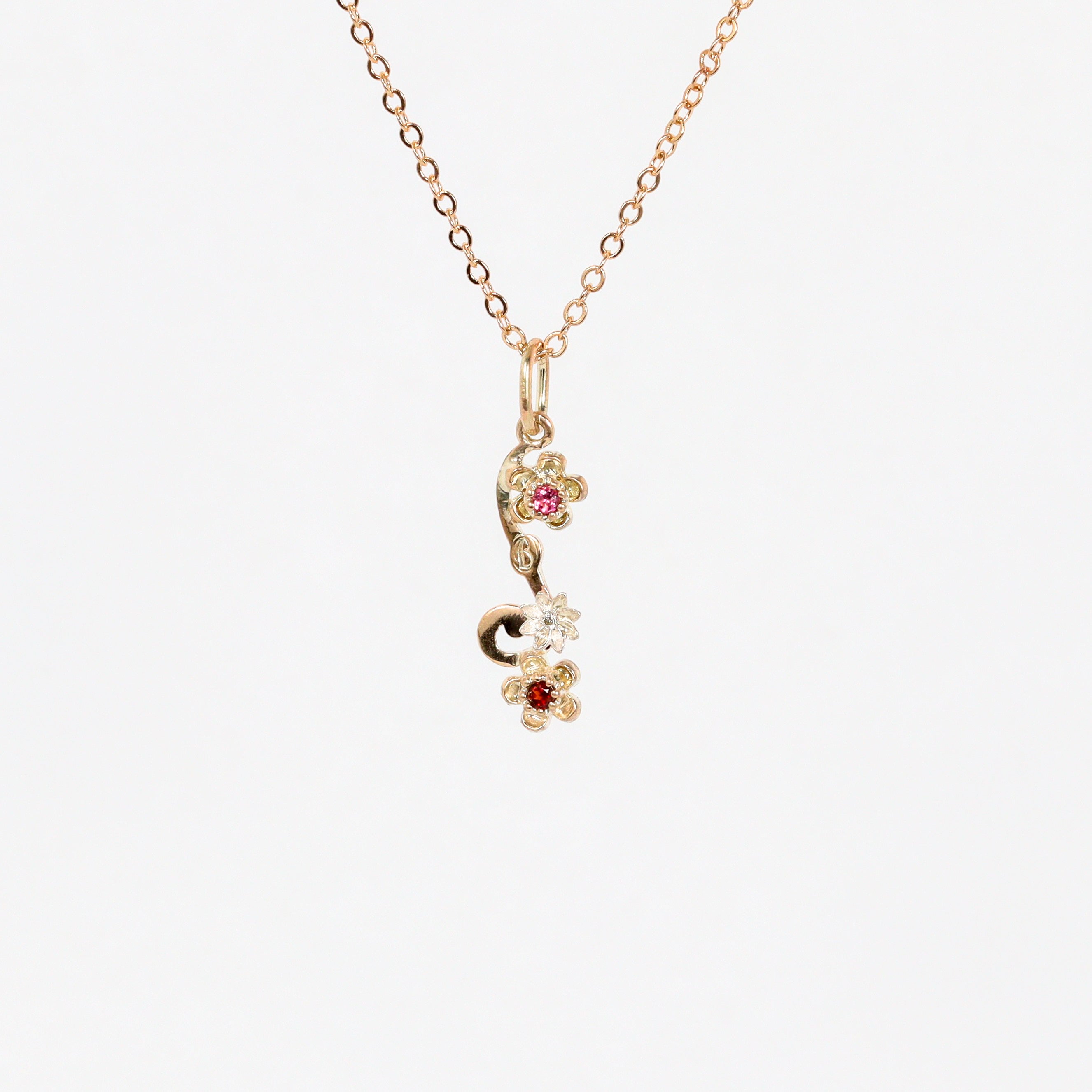 Leon Baker - 9kyg & Silver Wildflower Garnet & Pink Sapphire Pendant