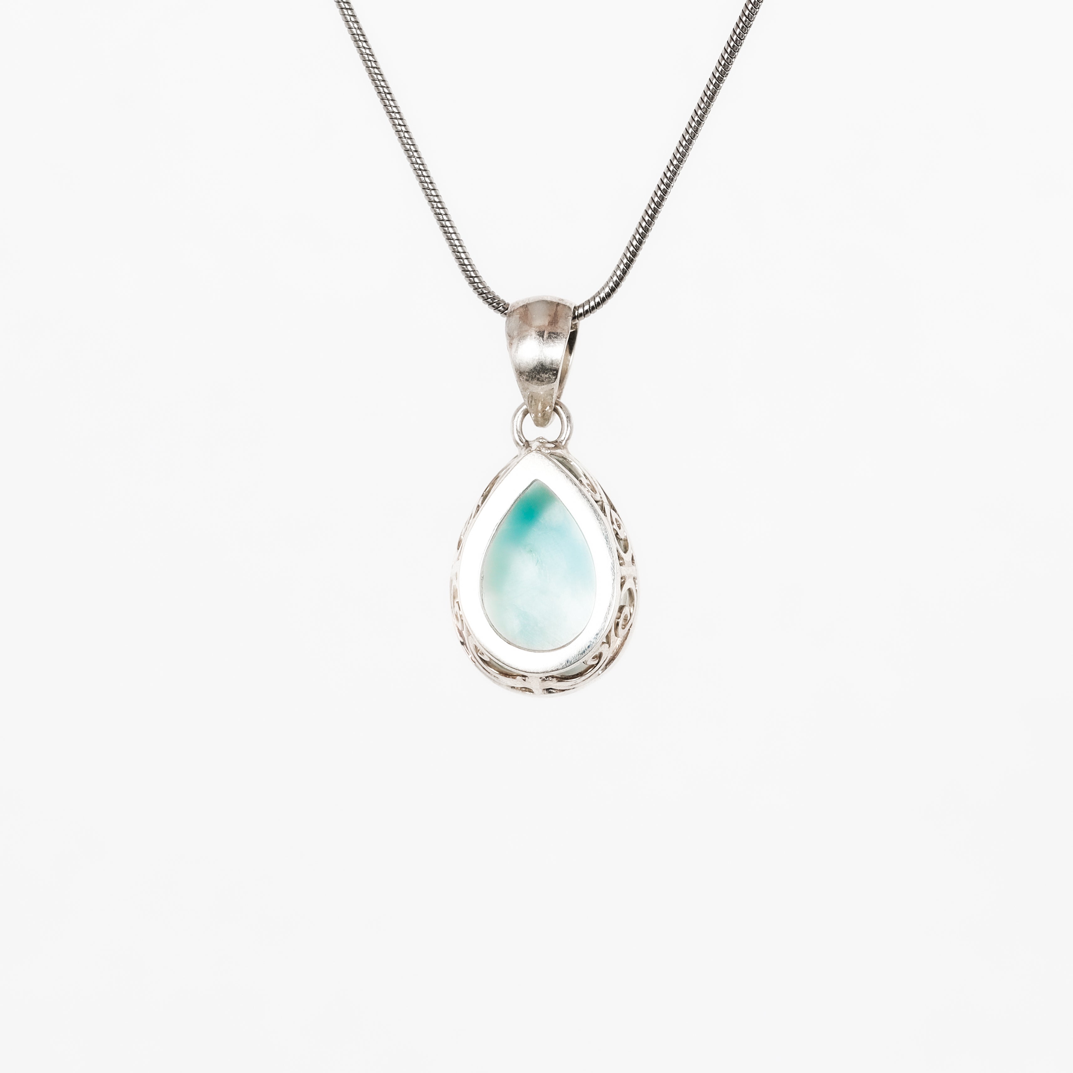 Leon Baker - Sterling Silver Teardrop Larimar Pendant