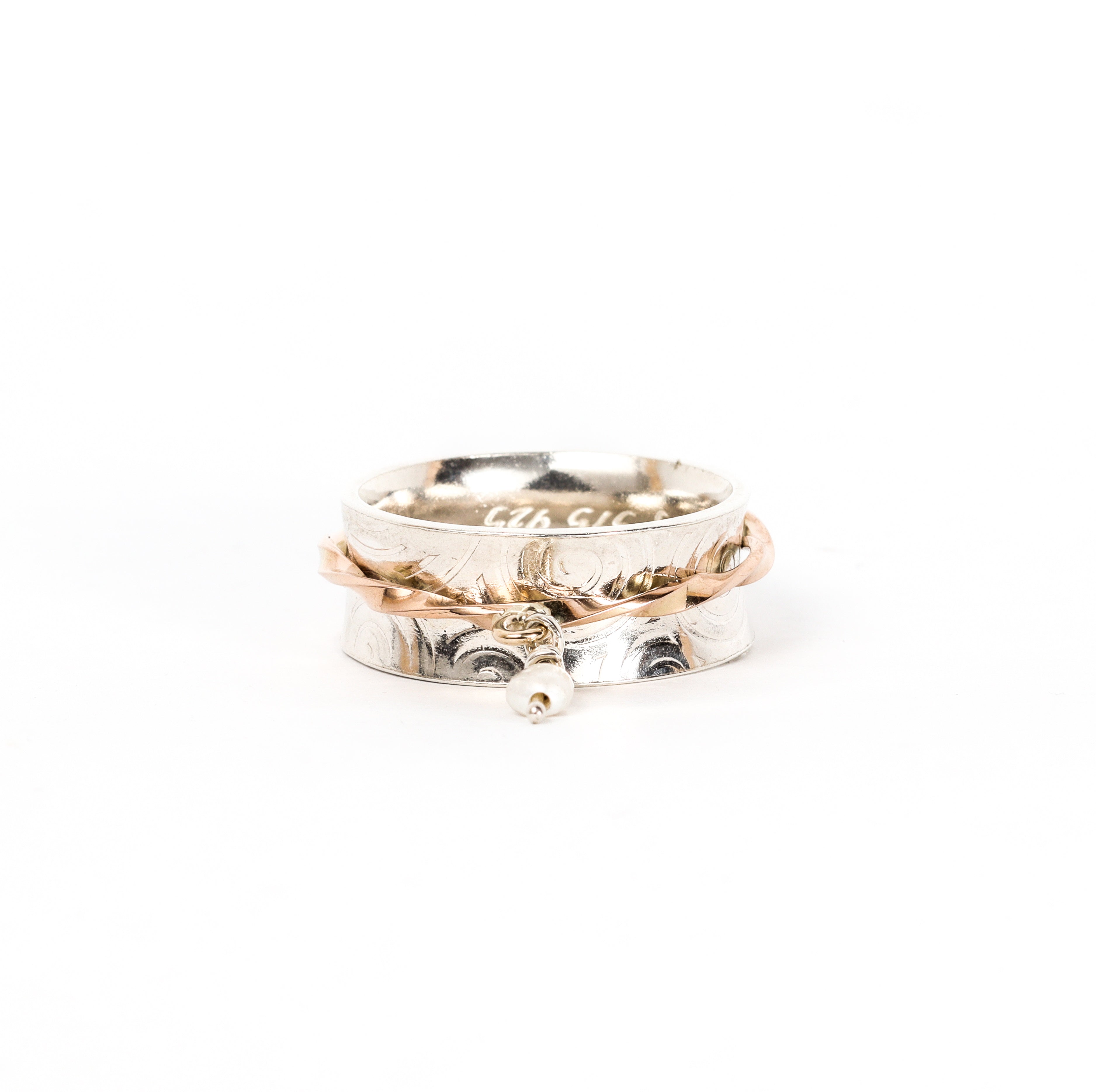 Leon Baker - Men's Gold & Silver Keshi Pearl Fidget Ring