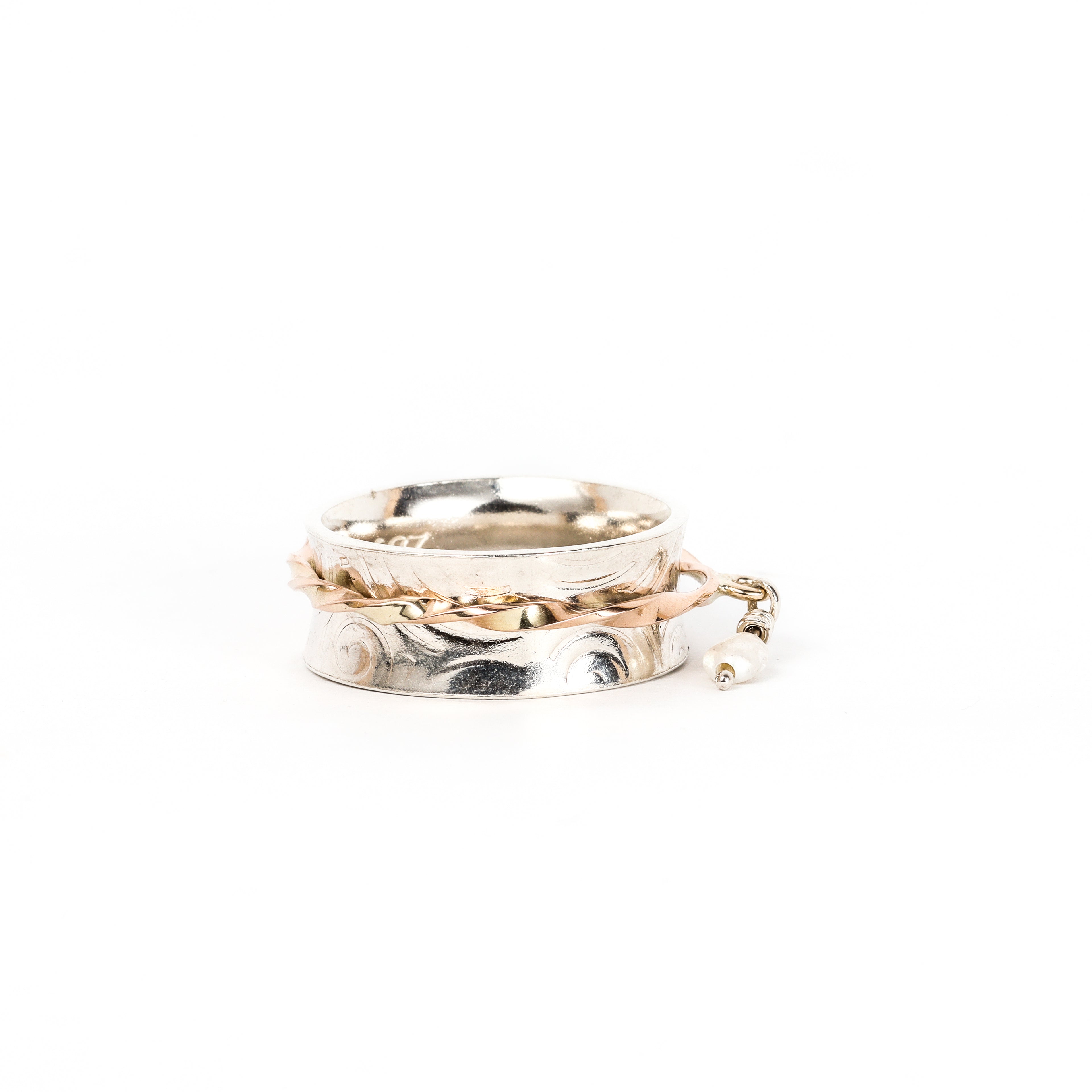Leon Baker - Men's Gold & Silver Keshi Pearl Fidget Ring
