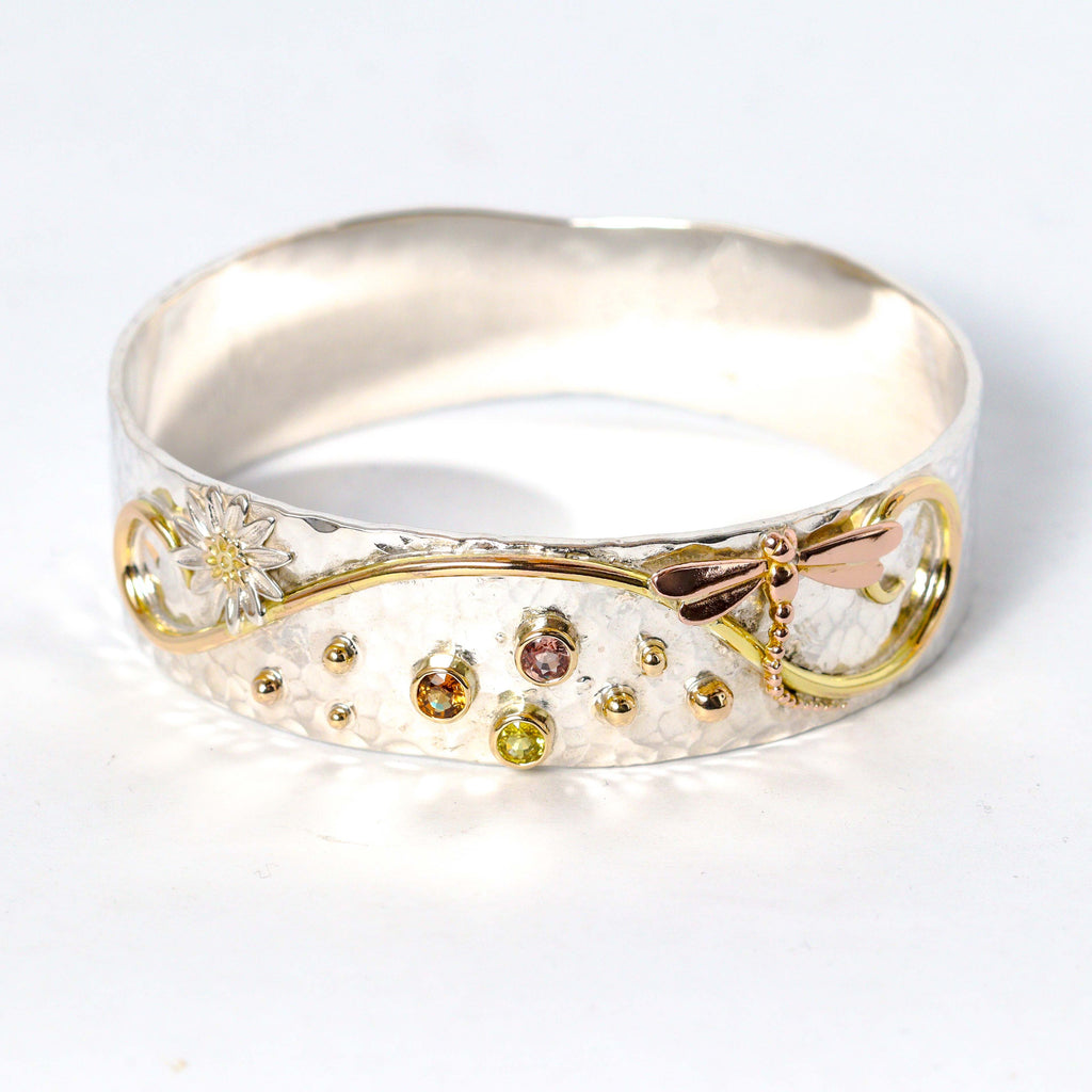 Leon Baker - Wildflower & Dragonfly Sapphire Tri-Colour Bangle