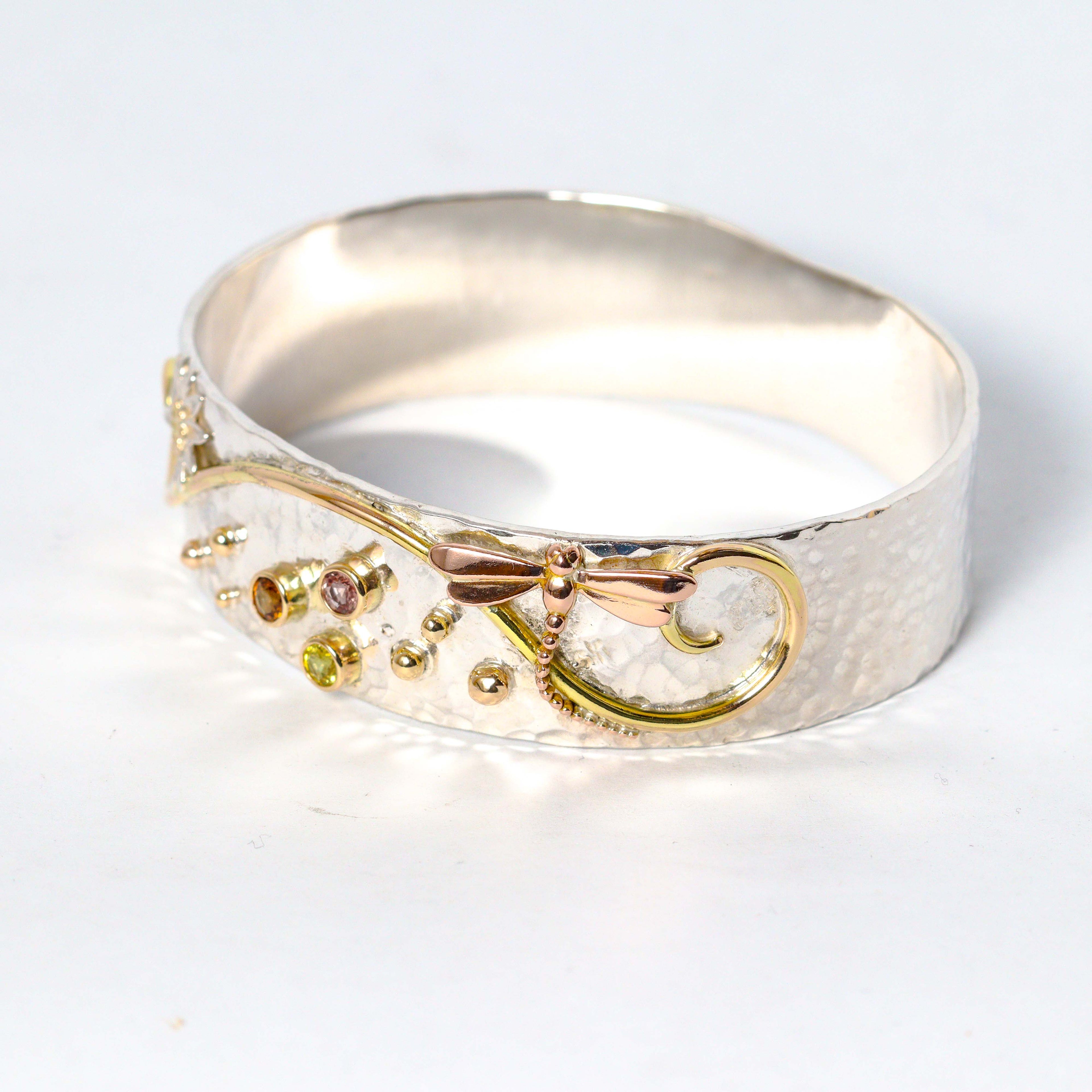 Leon Baker - Wildflower & Dragonfly Sapphire Tri-Colour Bangle