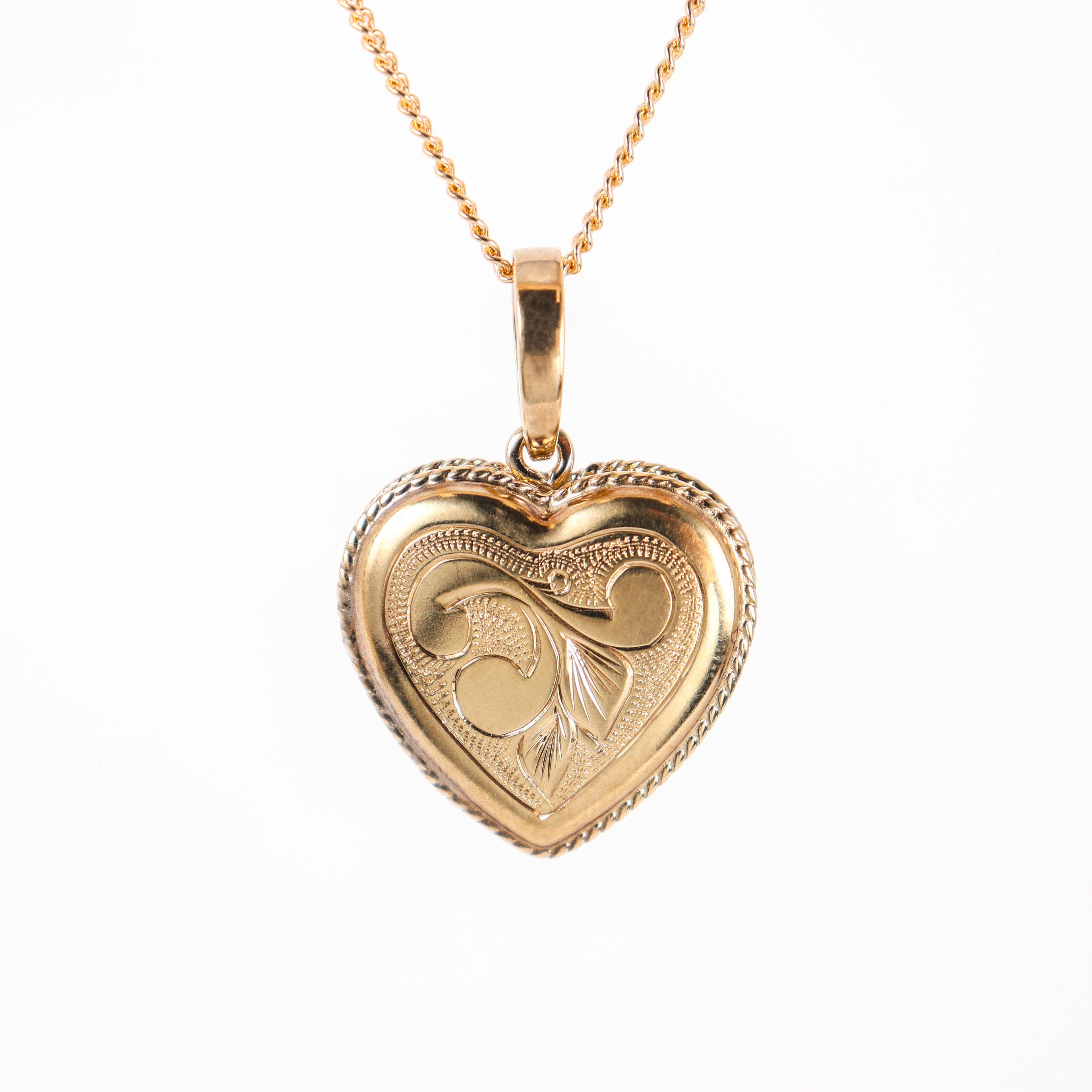Leon Baker - Engraved Heart Locket Pendant with Floral Design