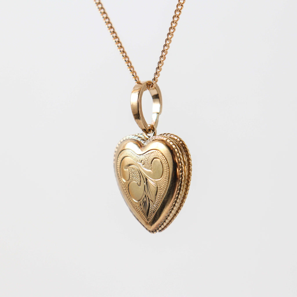 Leon Baker - Engraved Heart Locket Pendant with Floral Design