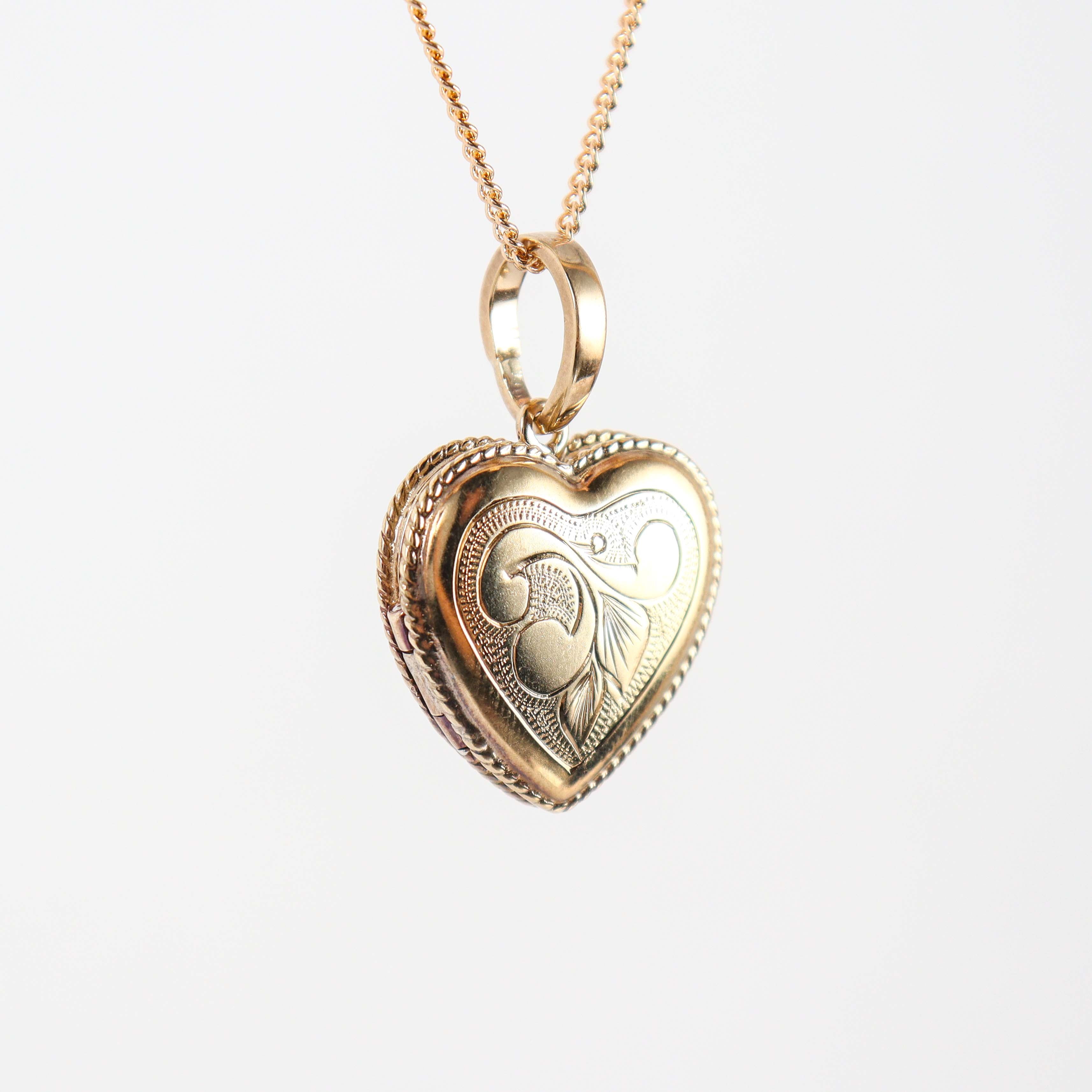 Leon Baker - Engraved Heart Locket Pendant with Floral Design