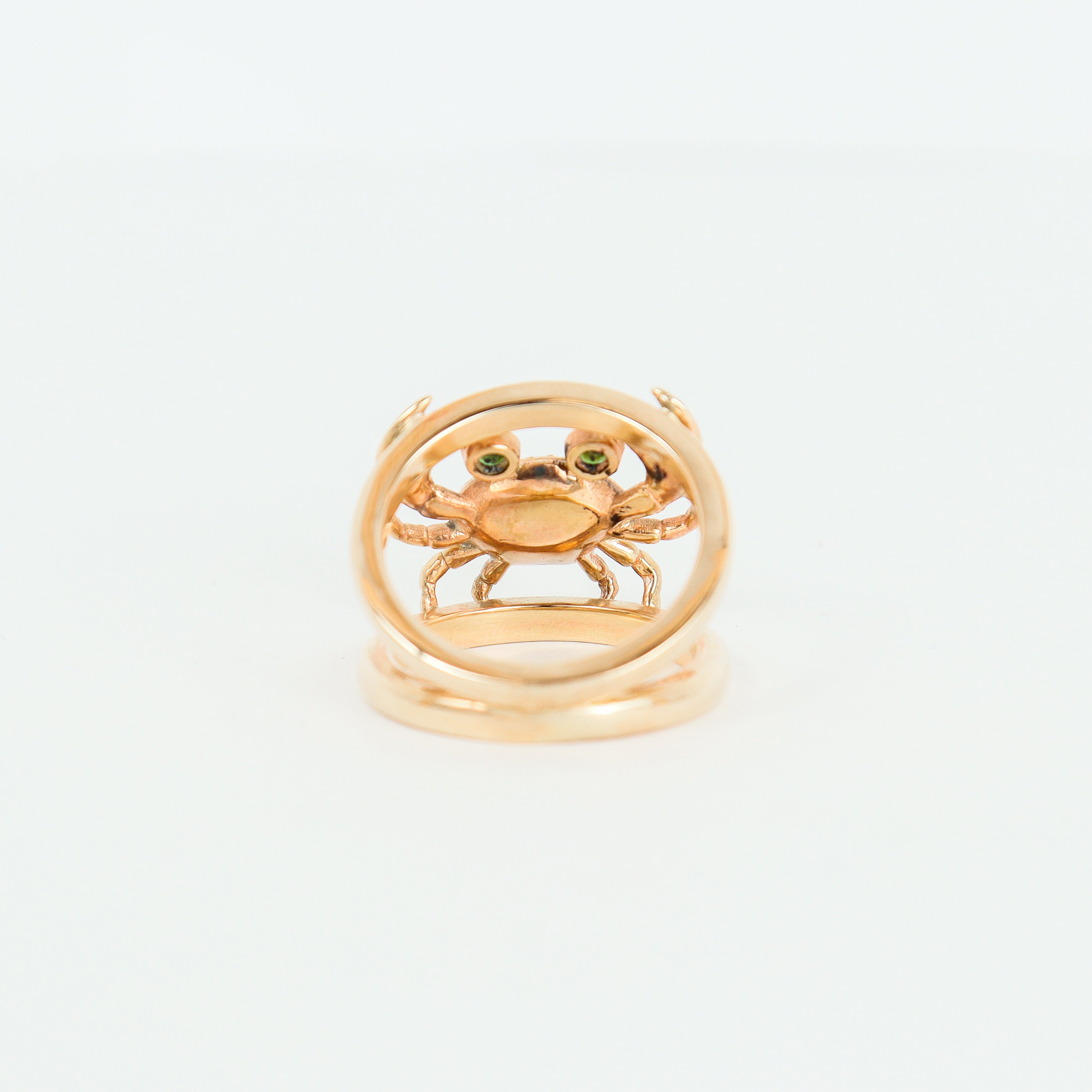 Handmade 9CT Yellow Gold Crab Ring with Peridot, Rubies and Diamonds