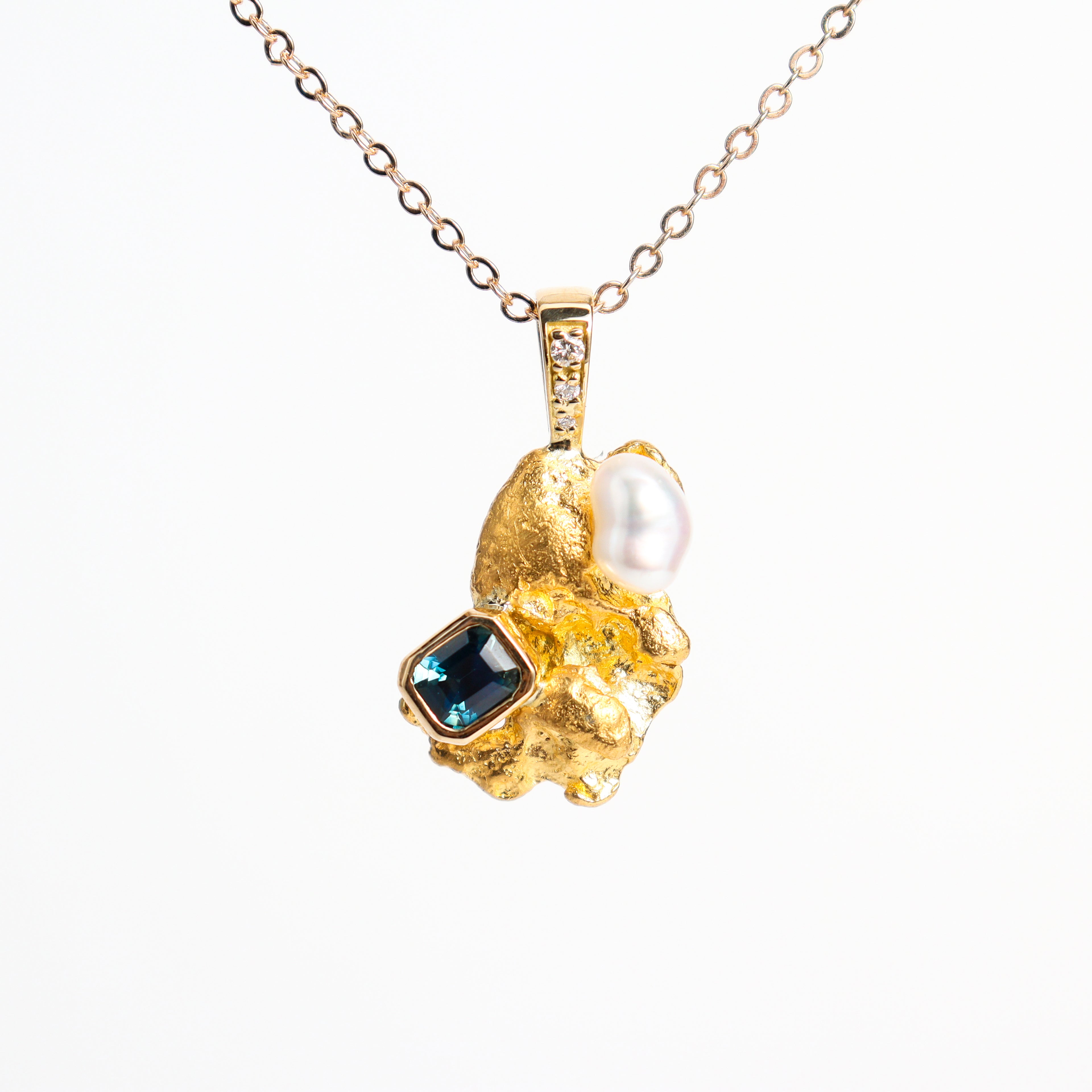 Leon Baker - Australian Nugget, Keshi Pearl & Natural Sapphire Pendant