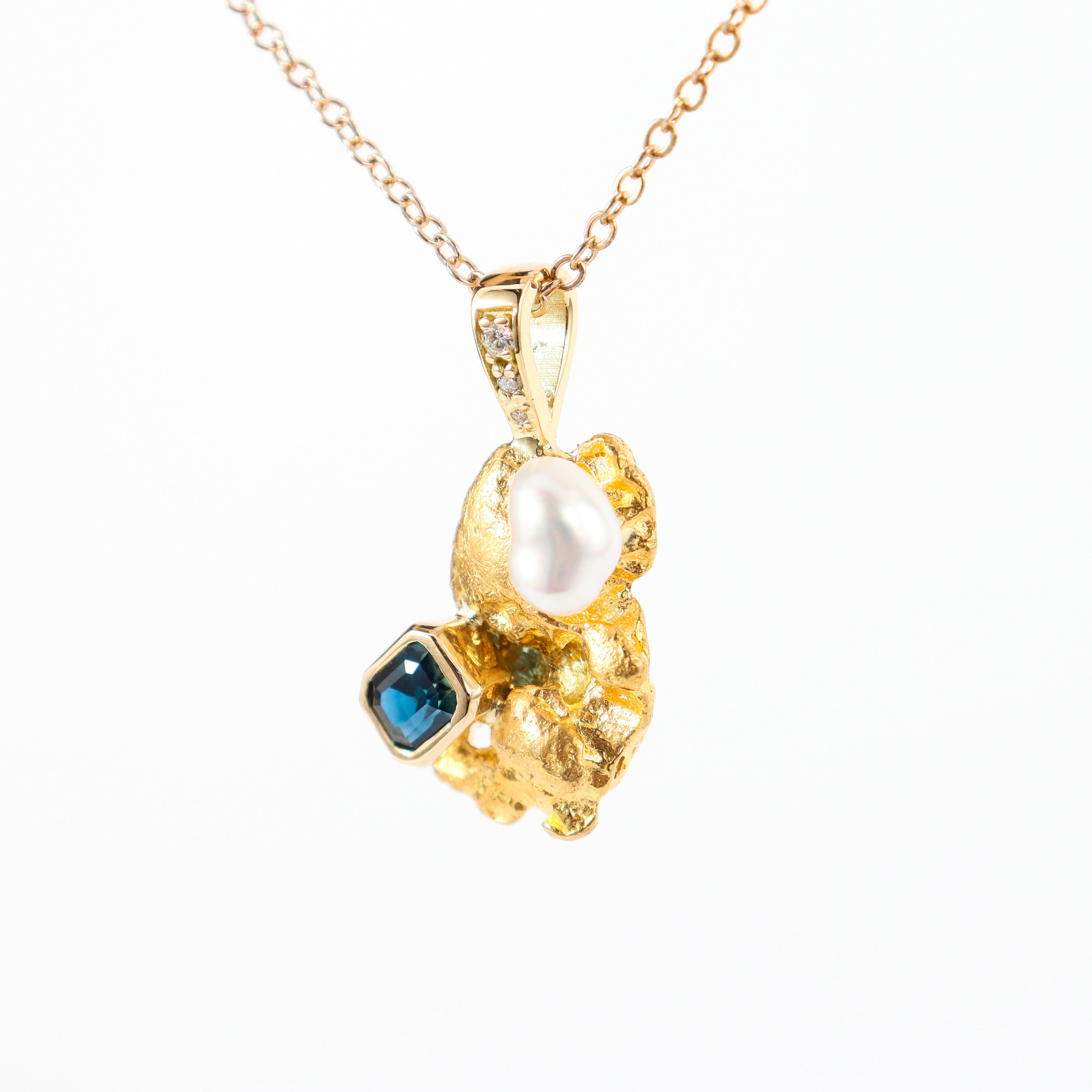 Leon Baker - Australian Nugget, Keshi Pearl & Natural Sapphire Pendant