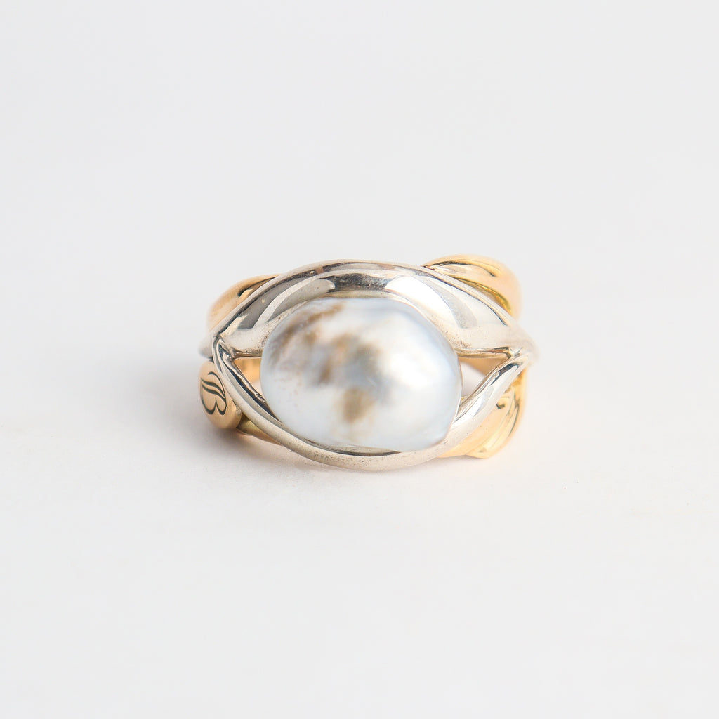 Coral Bay Jewels - Silver & Gold Keshi Pearl Ring