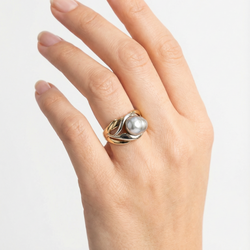 Coral Bay Jewels - Silver & Gold Keshi Pearl Ring