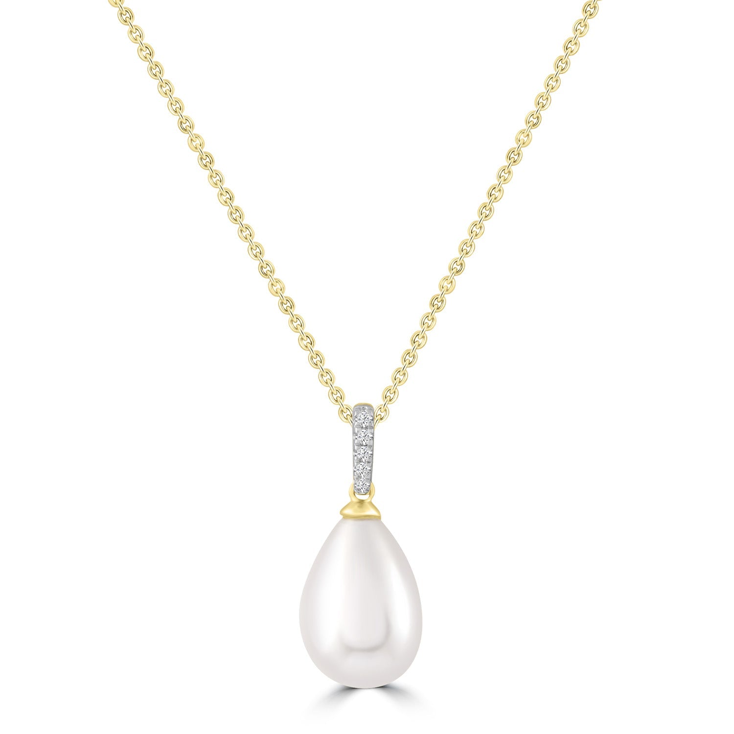 Diamond Pearl Necklace with 0.02ct Diamonds in 9K Yellow Gold - N-20566-002-Y