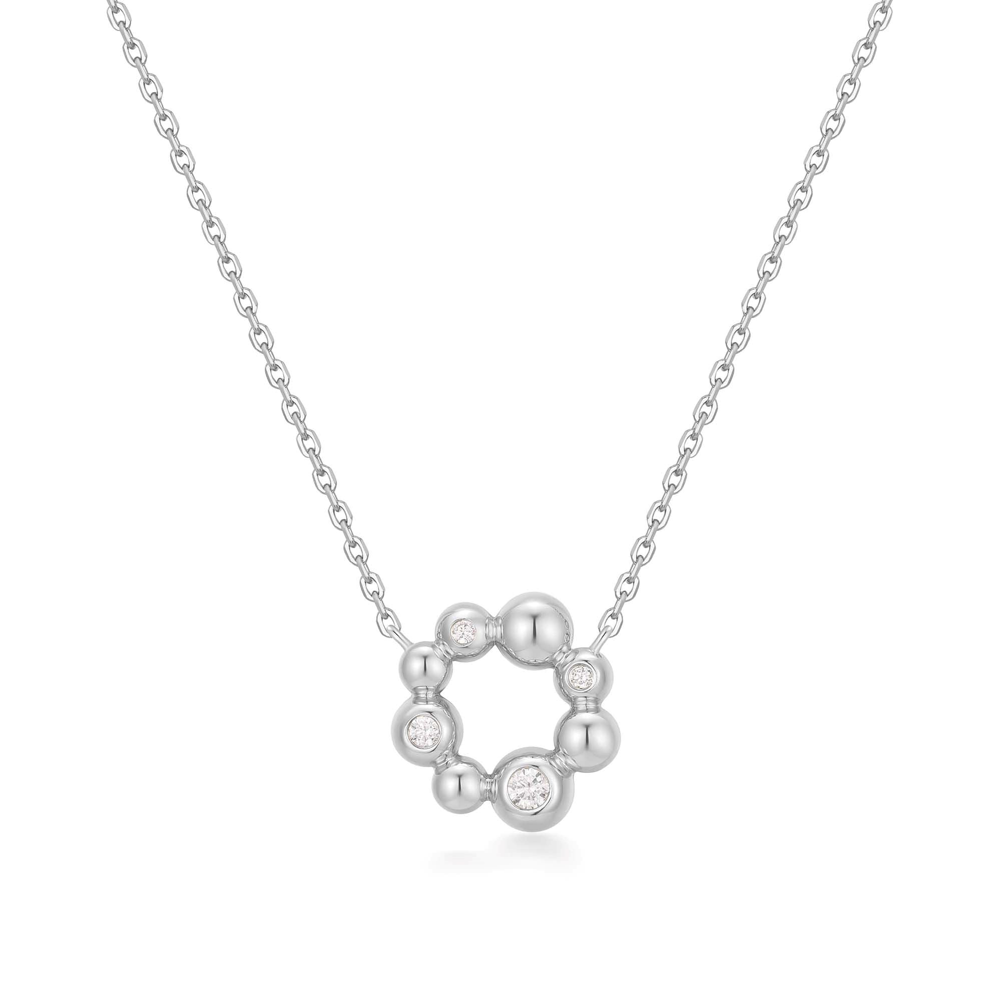 Silver Asymmetric Beaded Circle Necklace