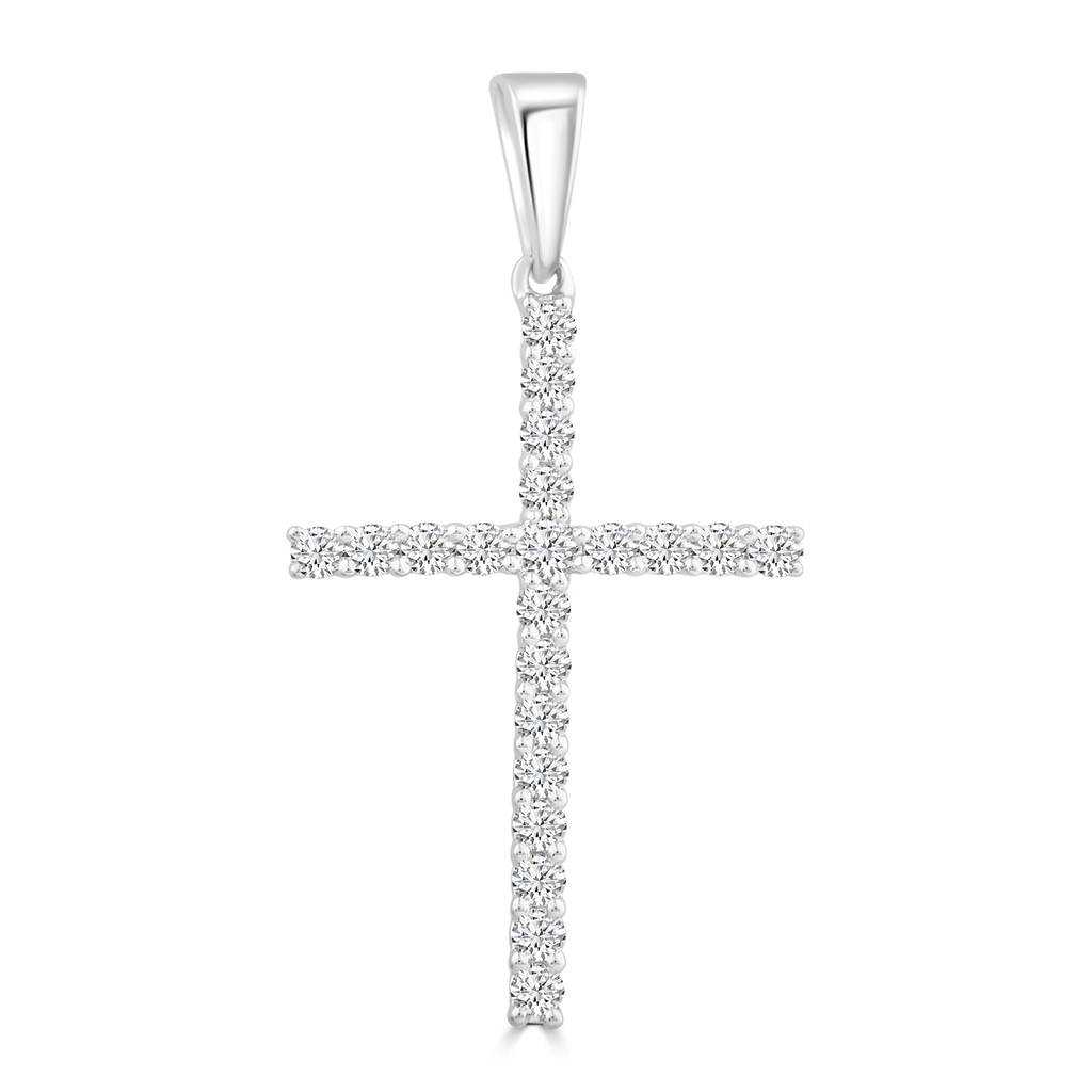 Diamond Cross Pendant with 0.25ct Diamonds in 9K White Gold - PC-0173-W