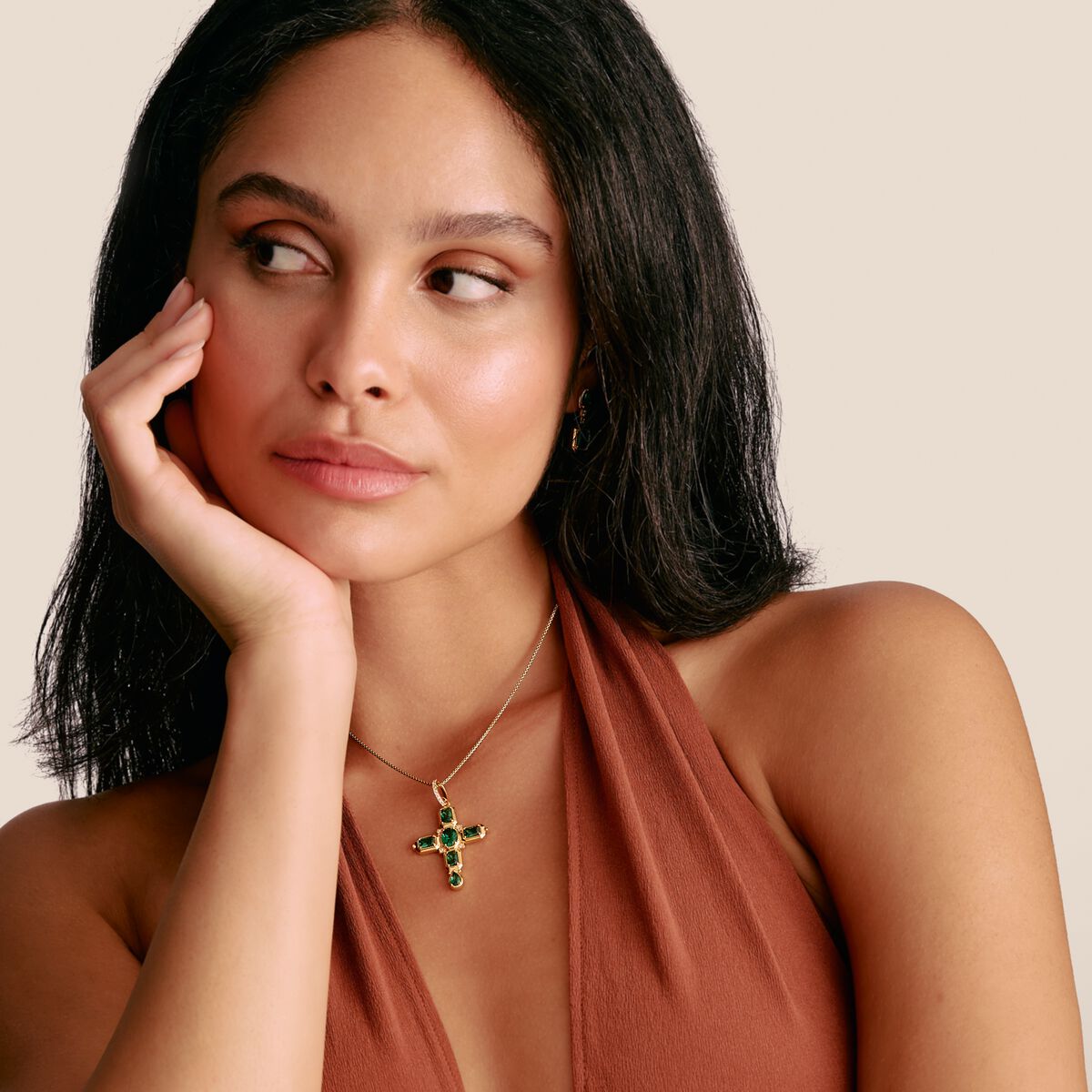 THOMAS SABO Cross Pendant with Green Zirconia Stones