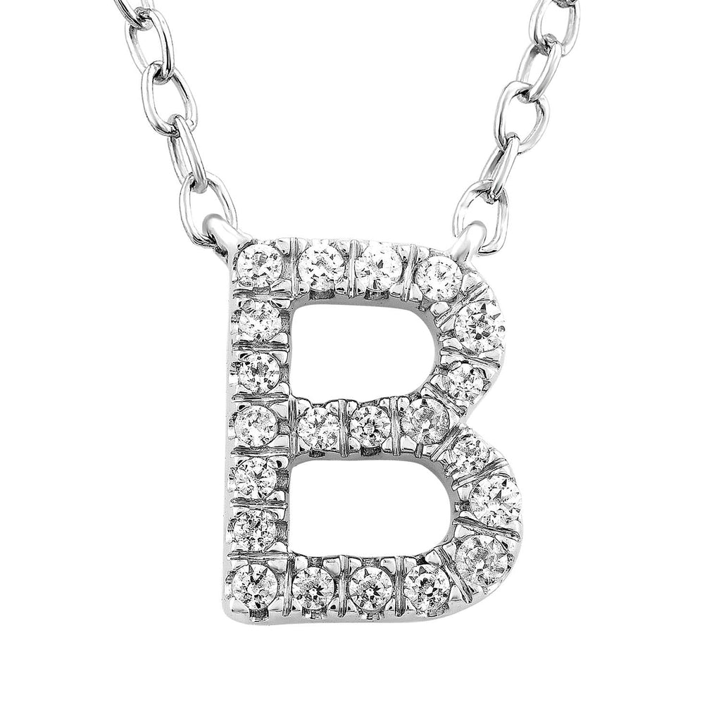 Initial 'B' Necklace with 0.09ct Diamonds in 9K White Gold