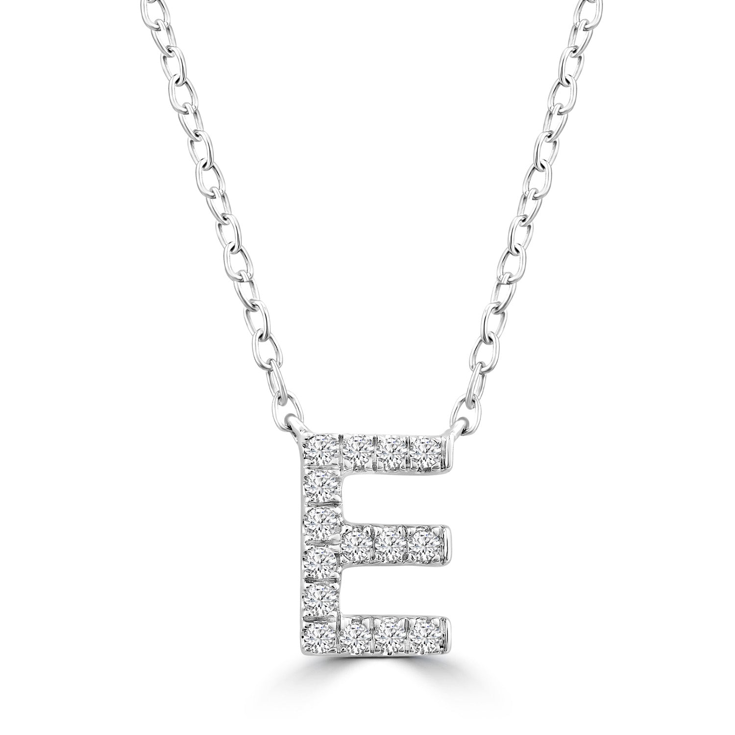 Initial 'E' Necklace with 0.09ct Diamonds in 9K White Gold