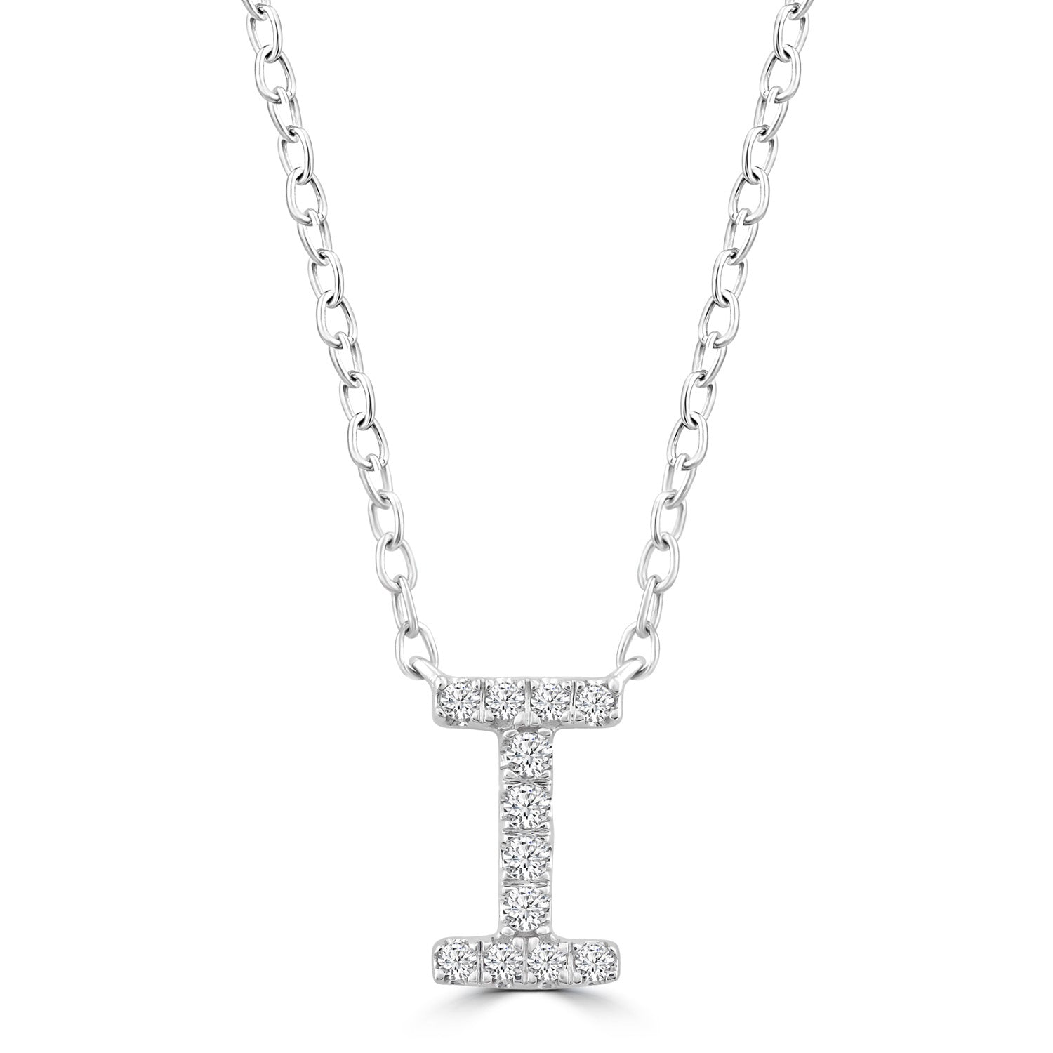 Initial 'I' Necklace with 0.06ct Diamonds in 9K White Gold