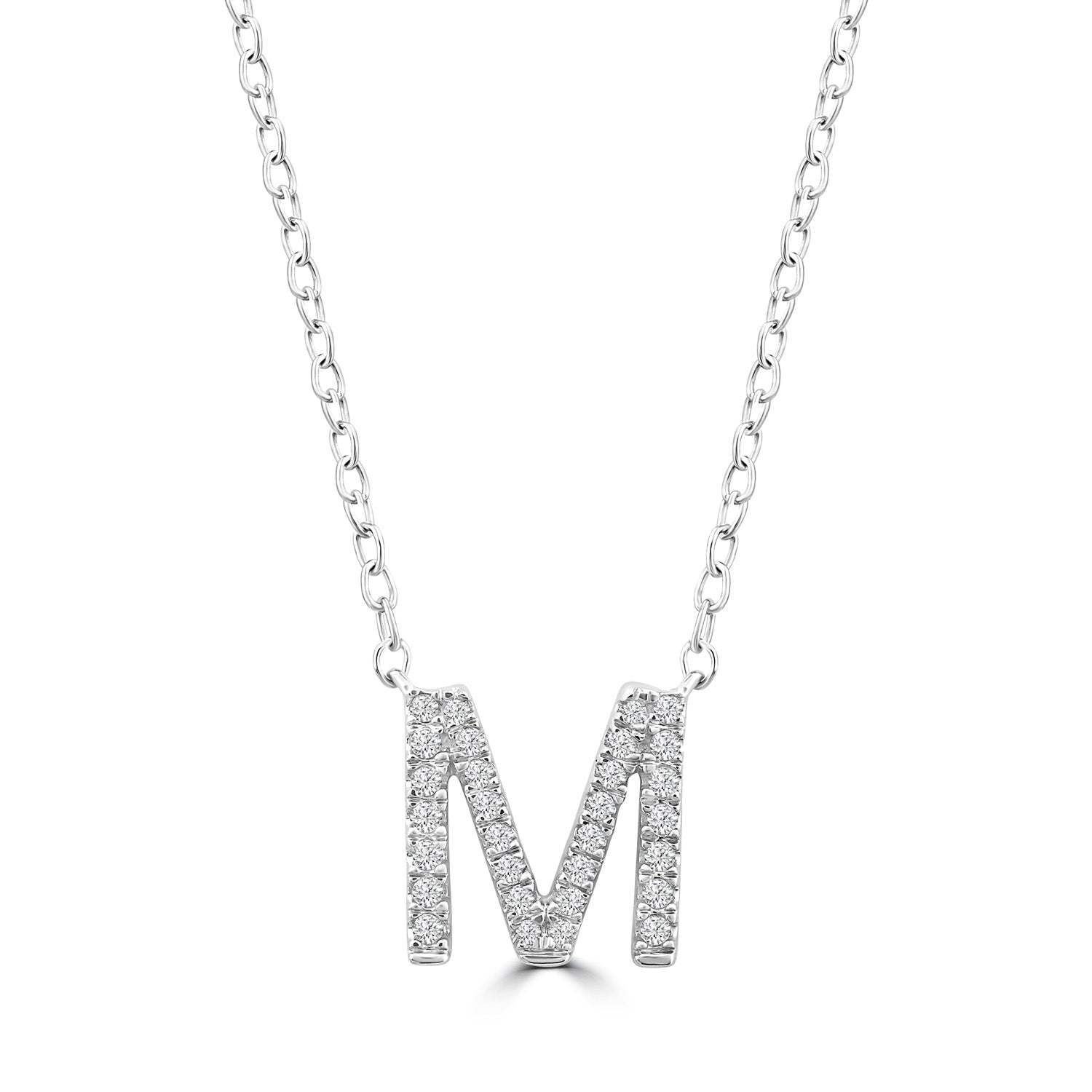 Initial 'M' Necklace with 0.09ct Diamonds in 9K White Gold